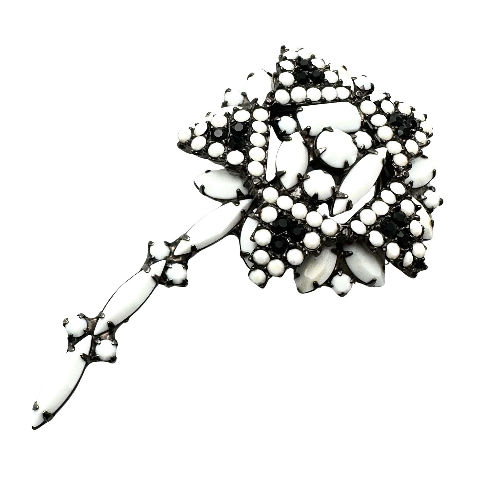 Vintage Juliana Black And White Glass Rhinestone Dark Silver Tone Flower Brooch Pin 3 Inch: Vintage Juliana Black And White Glass Rhinestone Dark Silver Tone Flower Brooch Pin 3 Inch