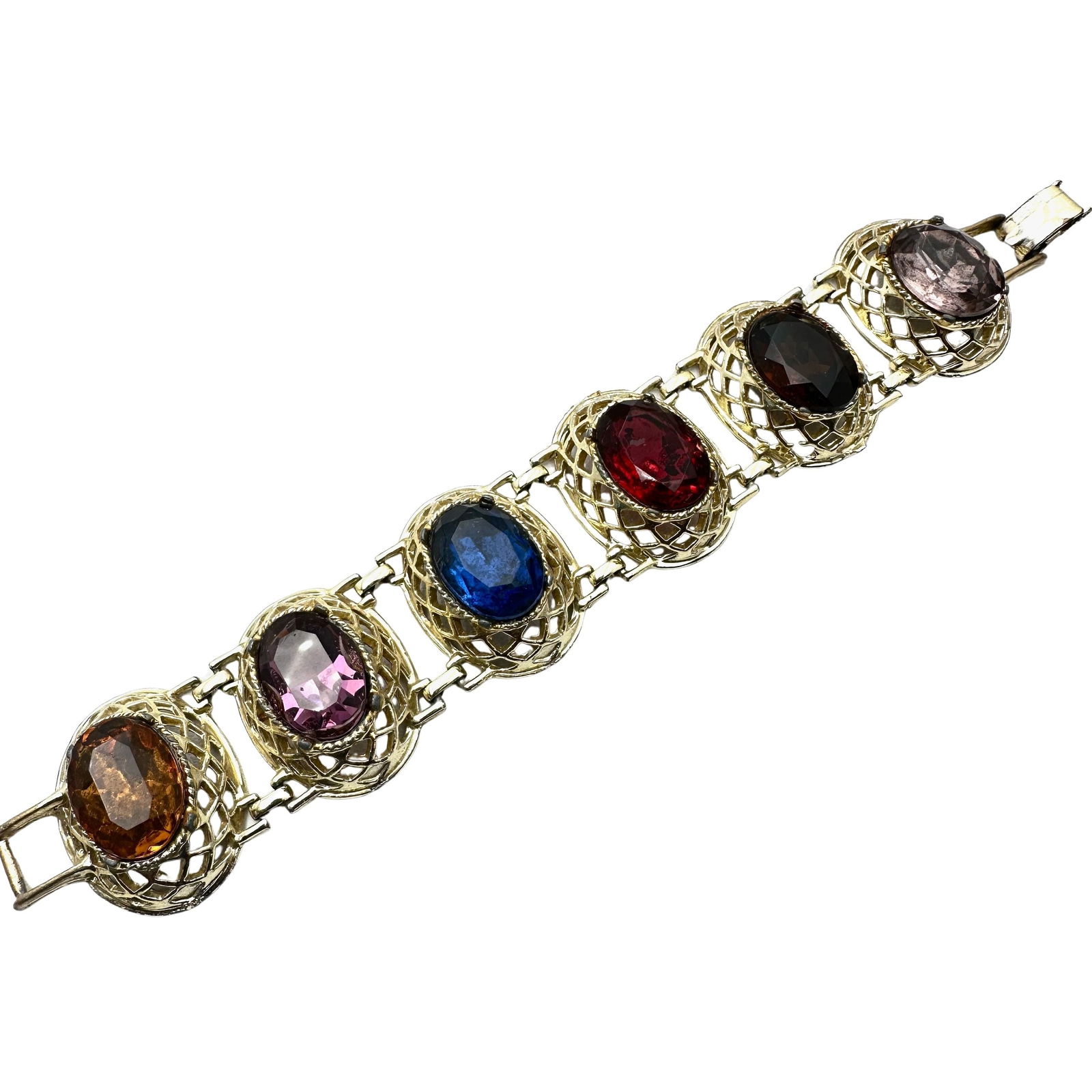 Vintage Multicolor Glass Cabochon Gold Tone Bracelet 7 Inch (1 of 2)