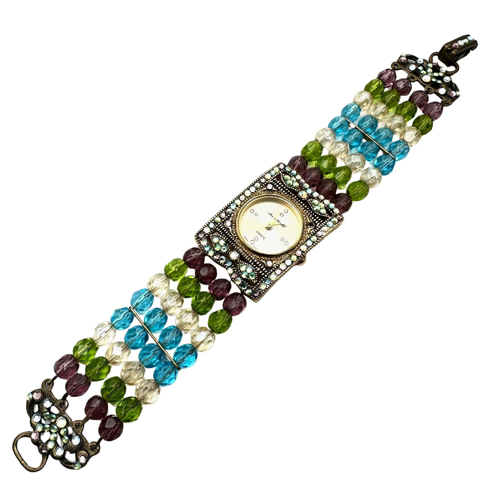 Anne Koplik Multicolor Crystal Gold Tone Watch 7 Inch Unworn Condition May Need New Battery: Anne Koplik Multicolor Crystal Gold Tone Watch 7 Inch Unworn Condition May Need New Battery