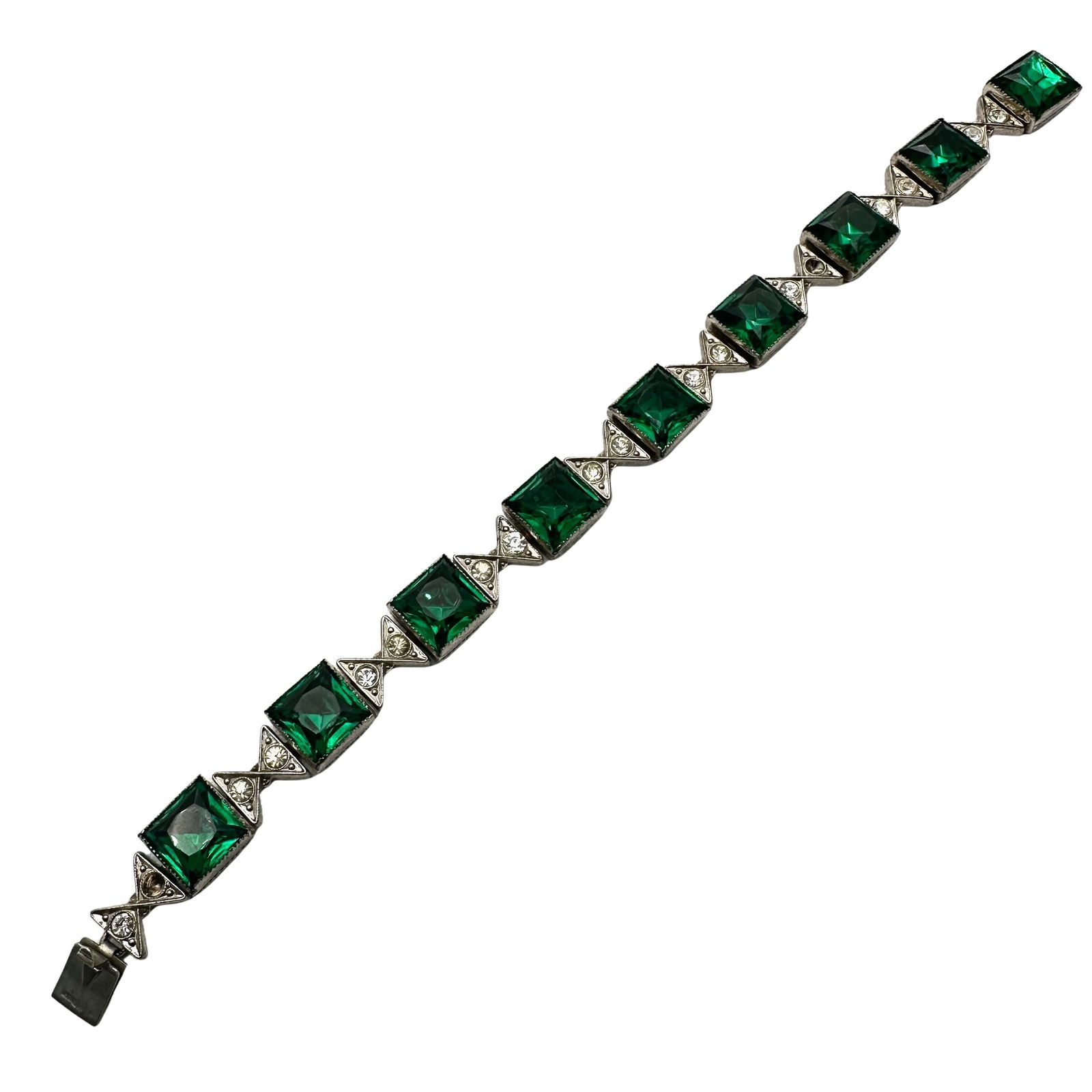 Antique Green Czech Glass Silver Tone Bracelet 6.5 Inch: Antique Green Czech Glass Silver Tone Bracelet 6.5 Inch