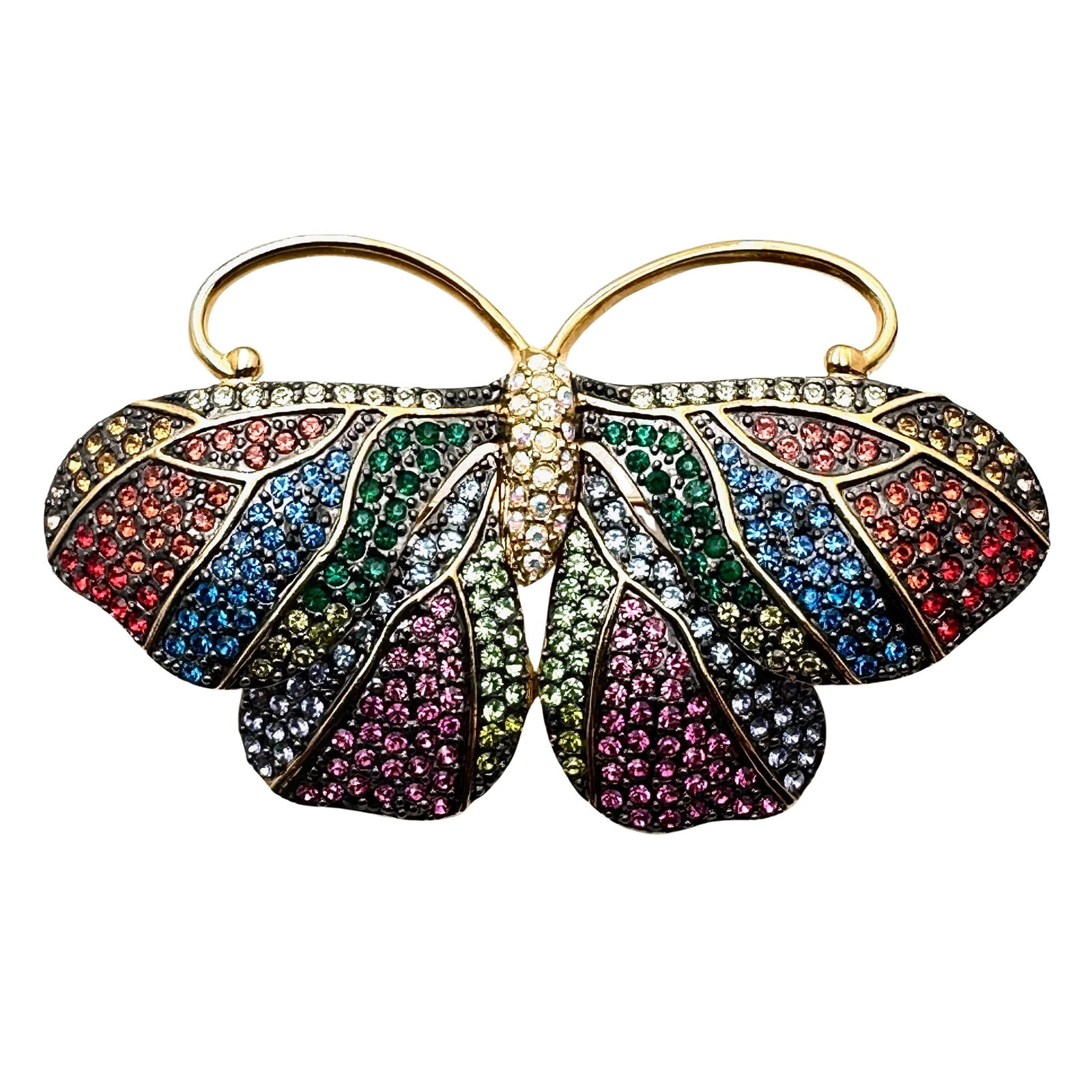 Vintage Joan Rivers Multicolor Crystal Gold Tone Butterfly Brooch Pin 2.75 Inch (1 of 2)
