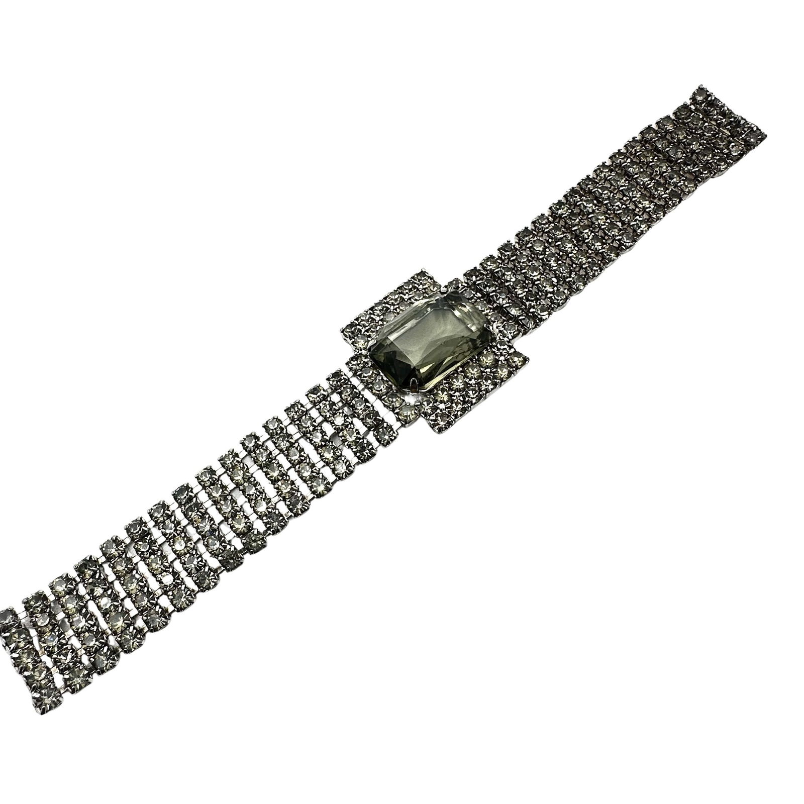 Vintage Smokey Grey Glass Rhinestone Silver Tone Bracelet Fits Up to 8 Inch: Vintage Smokey Grey Glass Rhinestone Silver Tone Bracelet Fits Up to 8 Inch