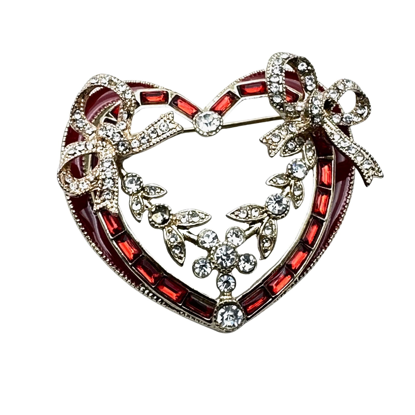 Vintage Napier Red And Clear Rhinestone Gold Tone Heart Brooch Pin 1.75 Inch (1 of 2)