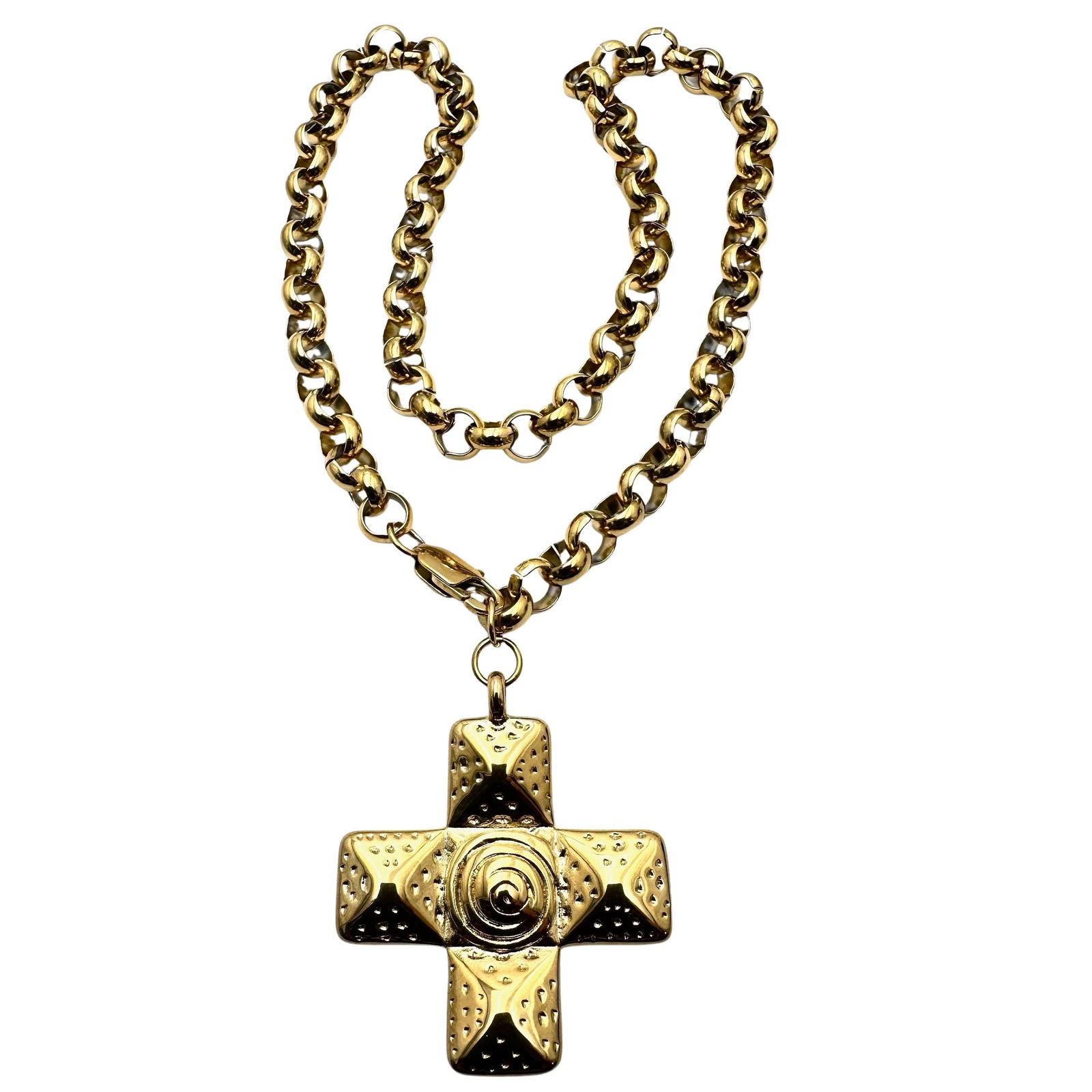 Gold Tone Maltese Cross Pendant Heavy Chain Necklace 18 Inch (1 of 2)