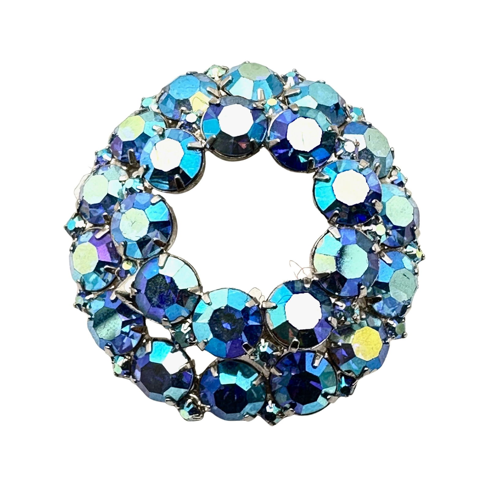Vintage Blue Aurora Borealis Glass Rhinestone Silver Tone Brooch Pin 2 Inch: Vintage Blue Aurora Borealis Glass Rhinestone Silver Tone Brooch Pin 2 Inch