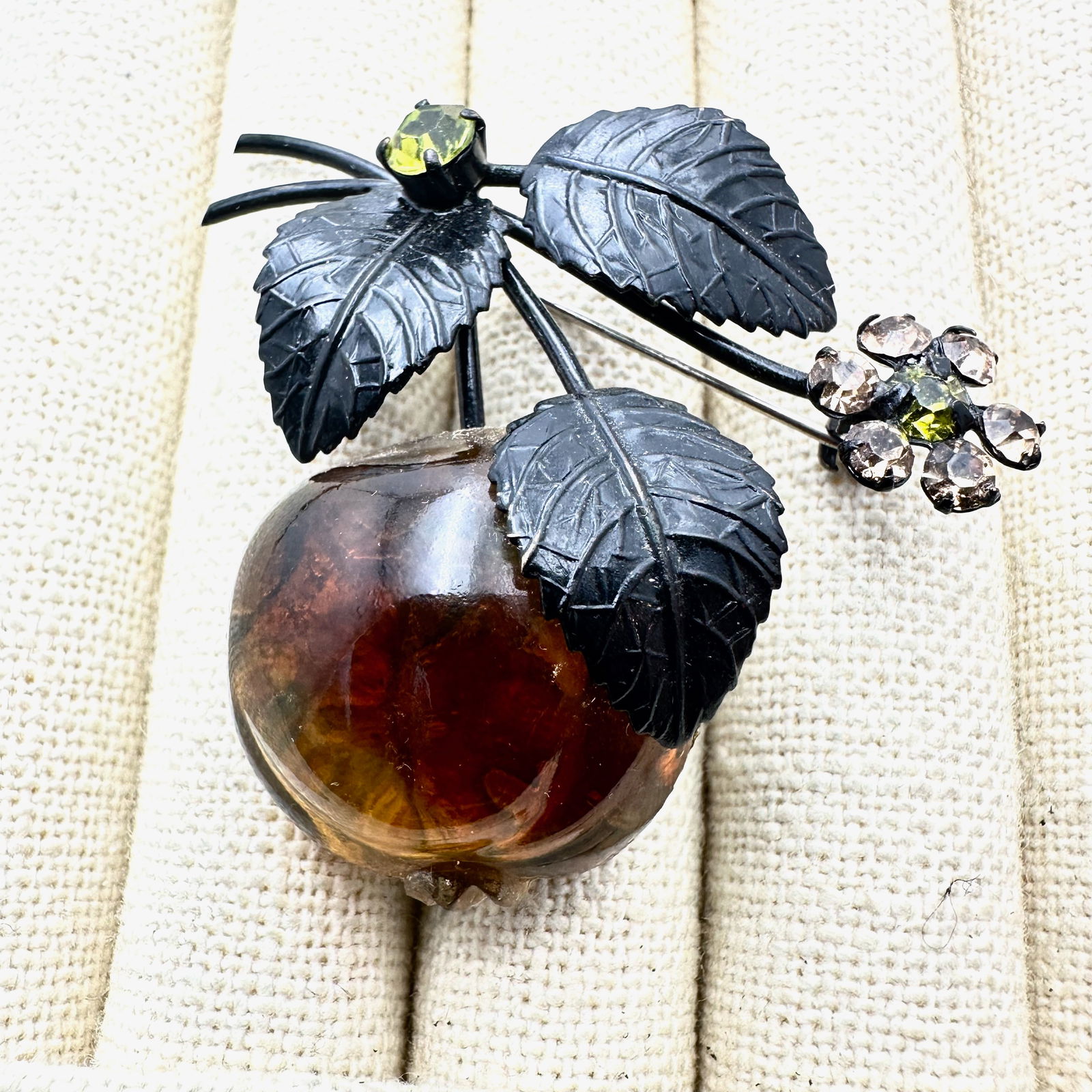 Vintage Austria Fruit Brooch Pin Black Japanned Metal 2 Inch: Vintage Austria Fruit Brooch Pin Black Japanned Metal 2 Inch