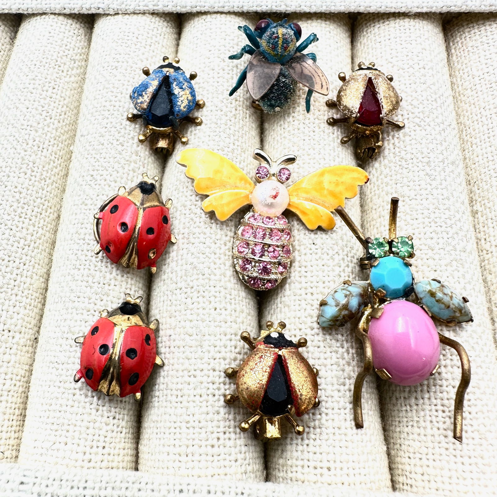 Antique Vintage Lot Group of Bugs Ladybug Czech Glass Enamel and More: Antique Vintage Lot Group of Bugs Ladybug Czech Glass Enamel and More