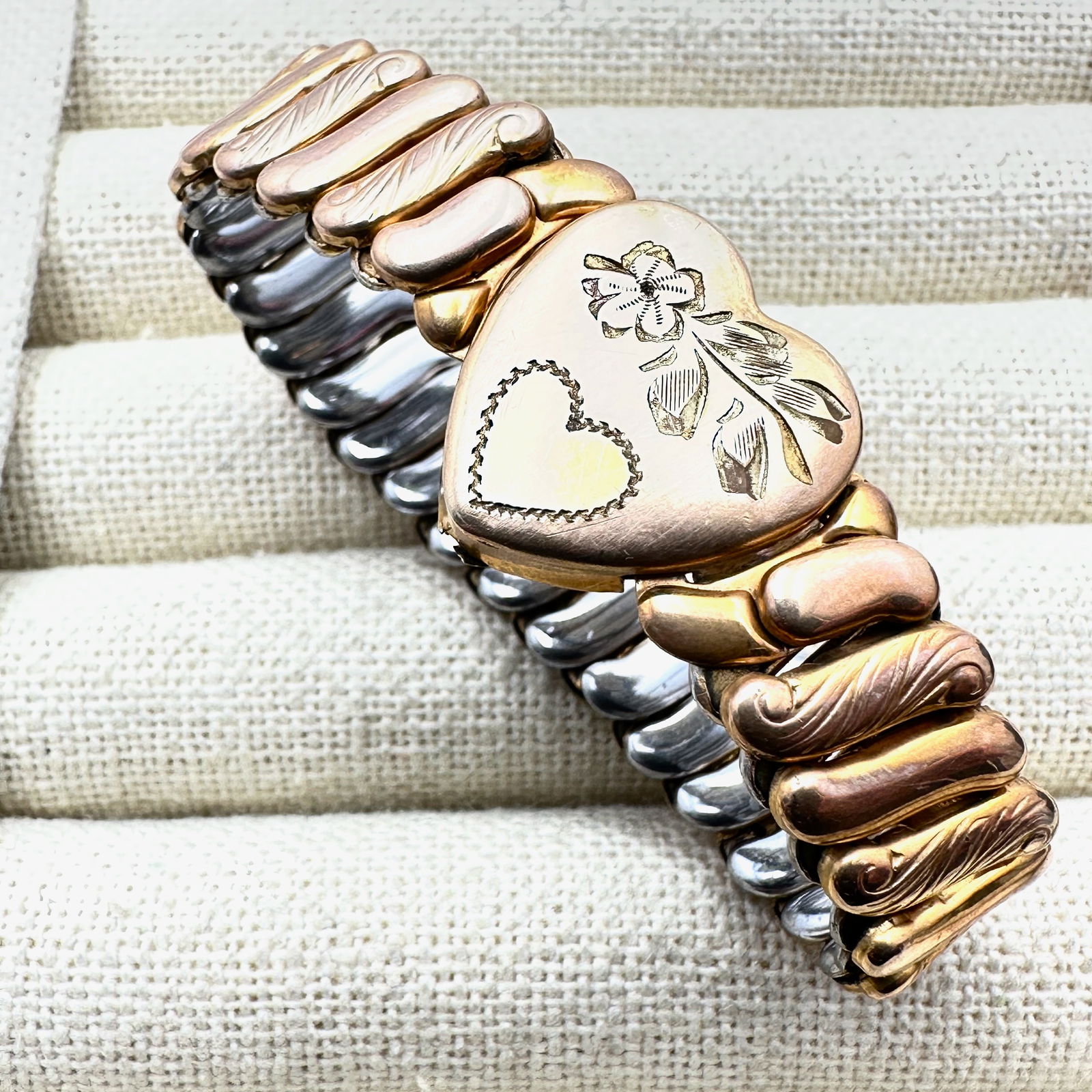 Antique Victorian Gold Filled Sweet Heart Expandable Bracelet: Antique Victorian Gold Filled Sweet Heart Expandable Bracelet