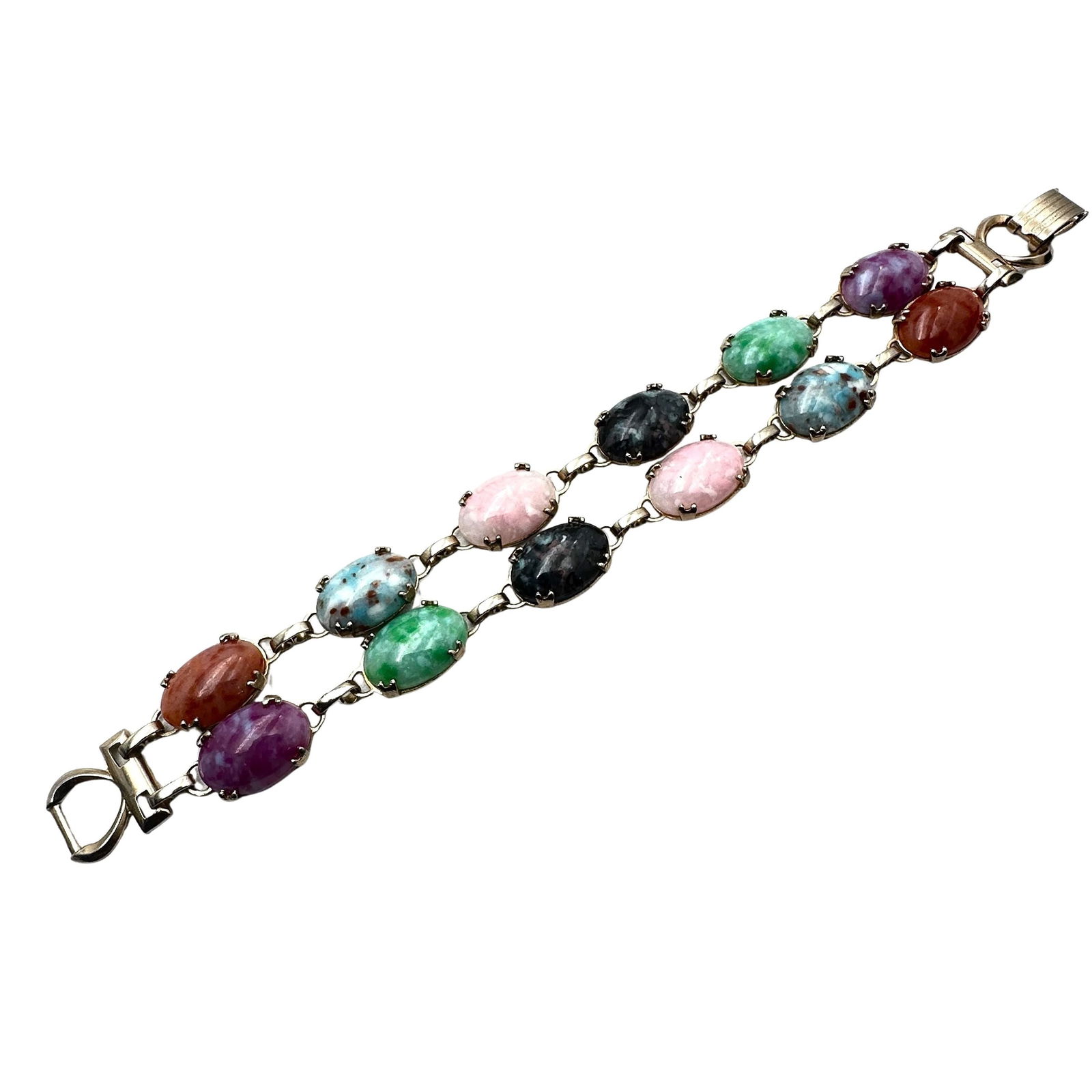 Vintage Multicolor Czech Glass Cabochon Gold Tone Bracelet 7 Inch: Vintage Multicolor Czech Glass Cabochon Gold Tone Bracelet 7 Inch