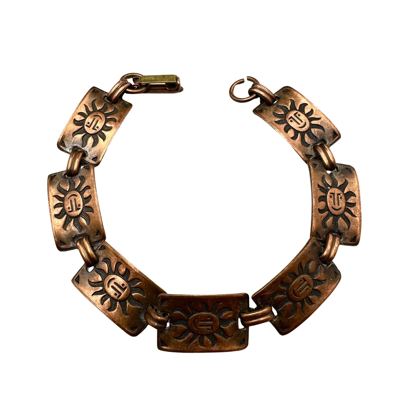 Vintage American Southwest Copper Panel Bracelet Sun Design 7 Inch: Vintage American Southwest Copper Panel Bracelet Sun Design 7 Inch