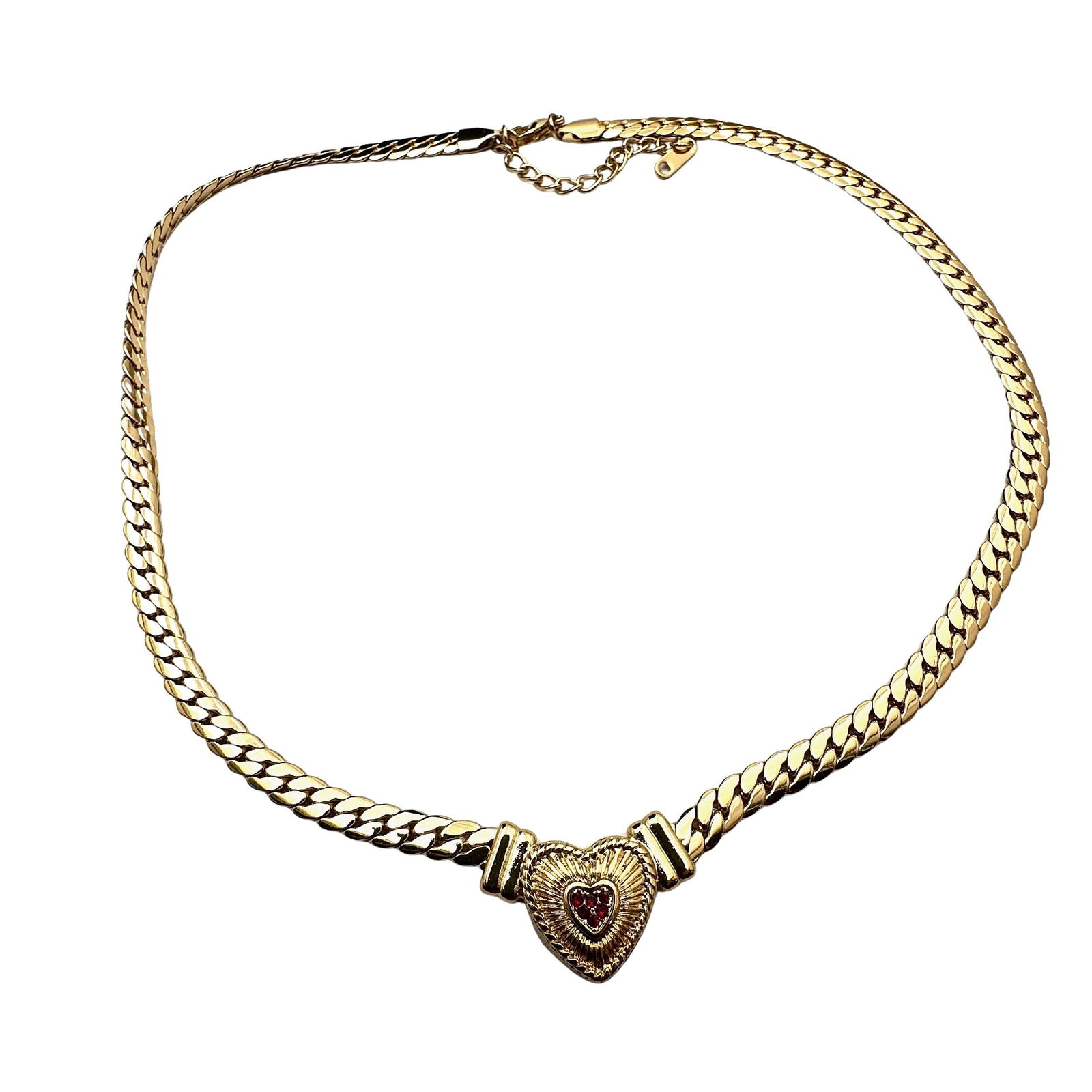 Red Rhinestone Heart Gold Plated Choker Necklace 18 Inch: Red Rhinestone Heart Gold Plated Choker Necklace 18 Inch
