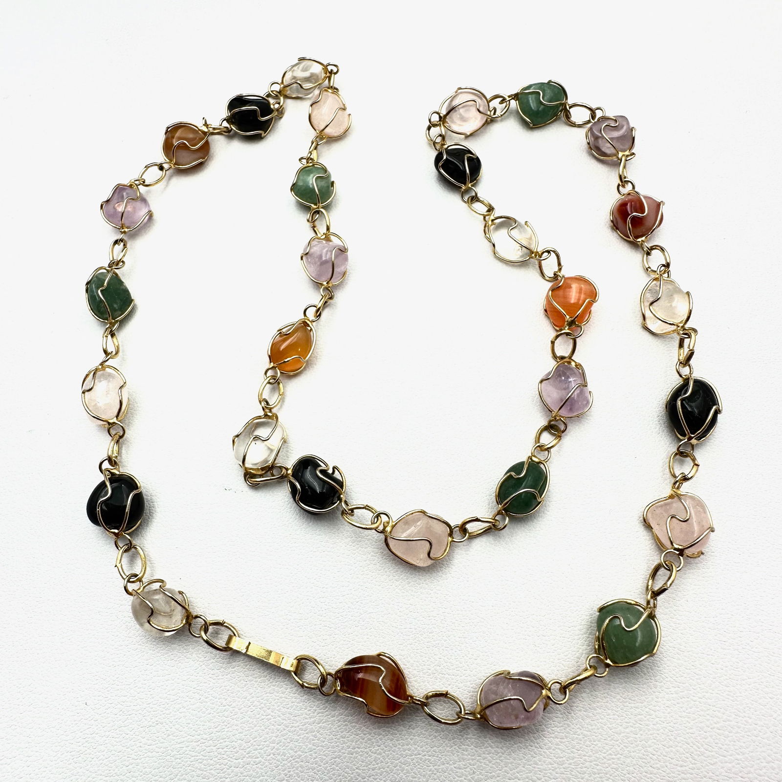 Vintage Bezel Set Multi Gemstone Necklace Gold Tone 22 Inch (1 of 2)