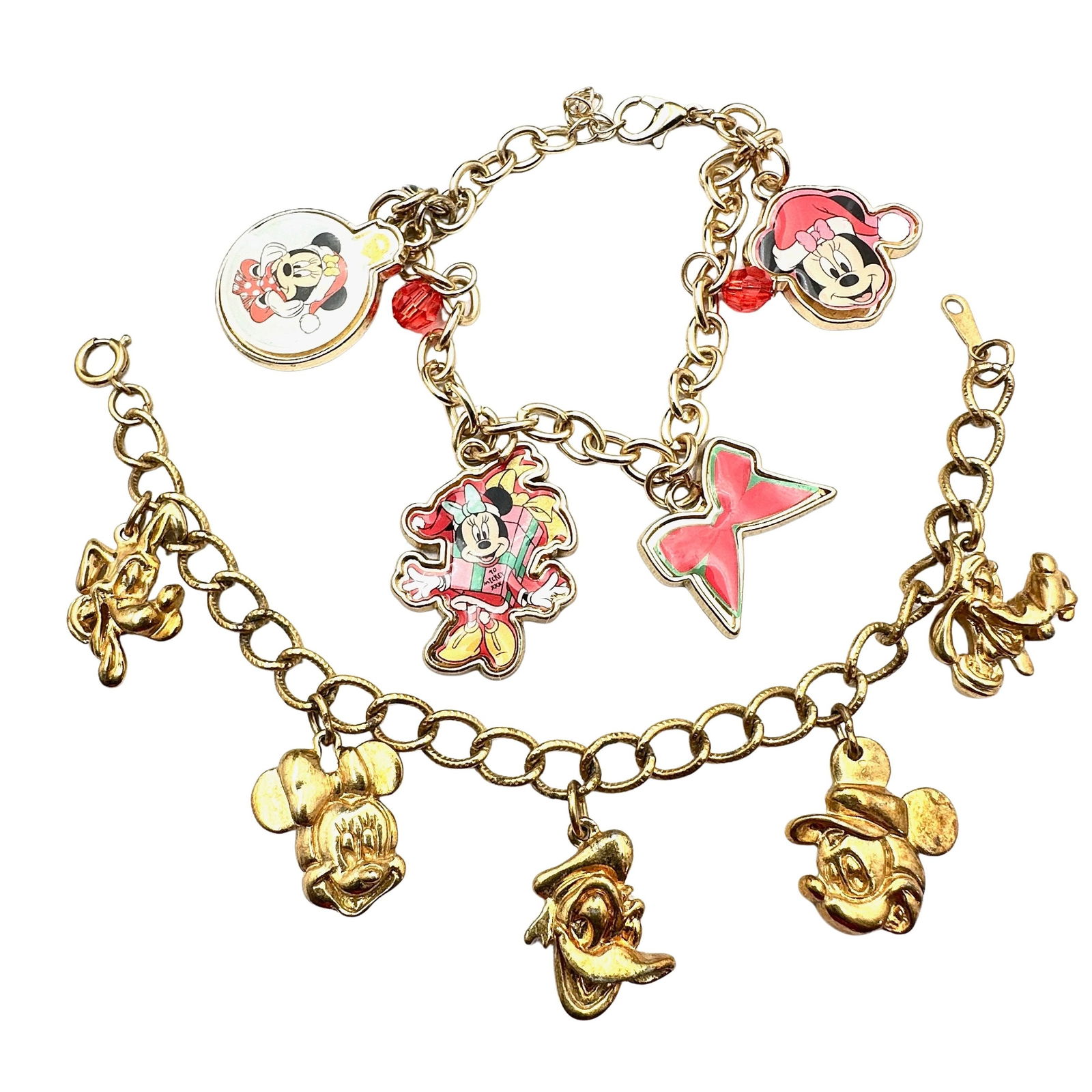 Vintage Group Lot of Two Disney Bracelets Gold Tone: Vintage Group Lot of Two Disney Bracelets Gold Tone