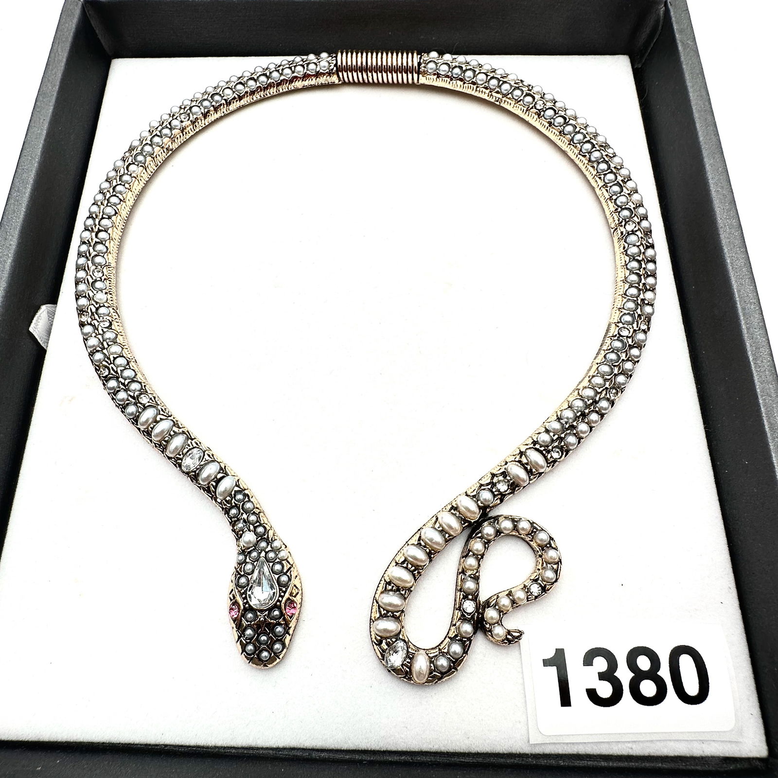 Faux Pearl Modern Design Snake Gold Tone Choker Necklace (1 of 2)