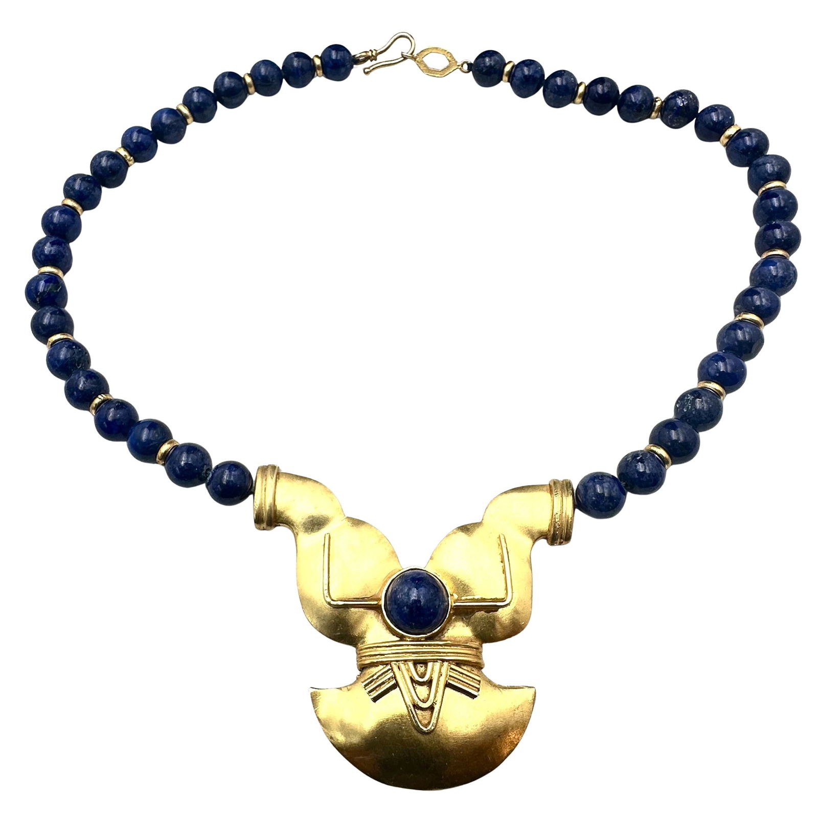 Vintage Egyptian Revival Lapis Lazuli Gemstone Bead Gold Tone Necklace D&S? (1 of 2)