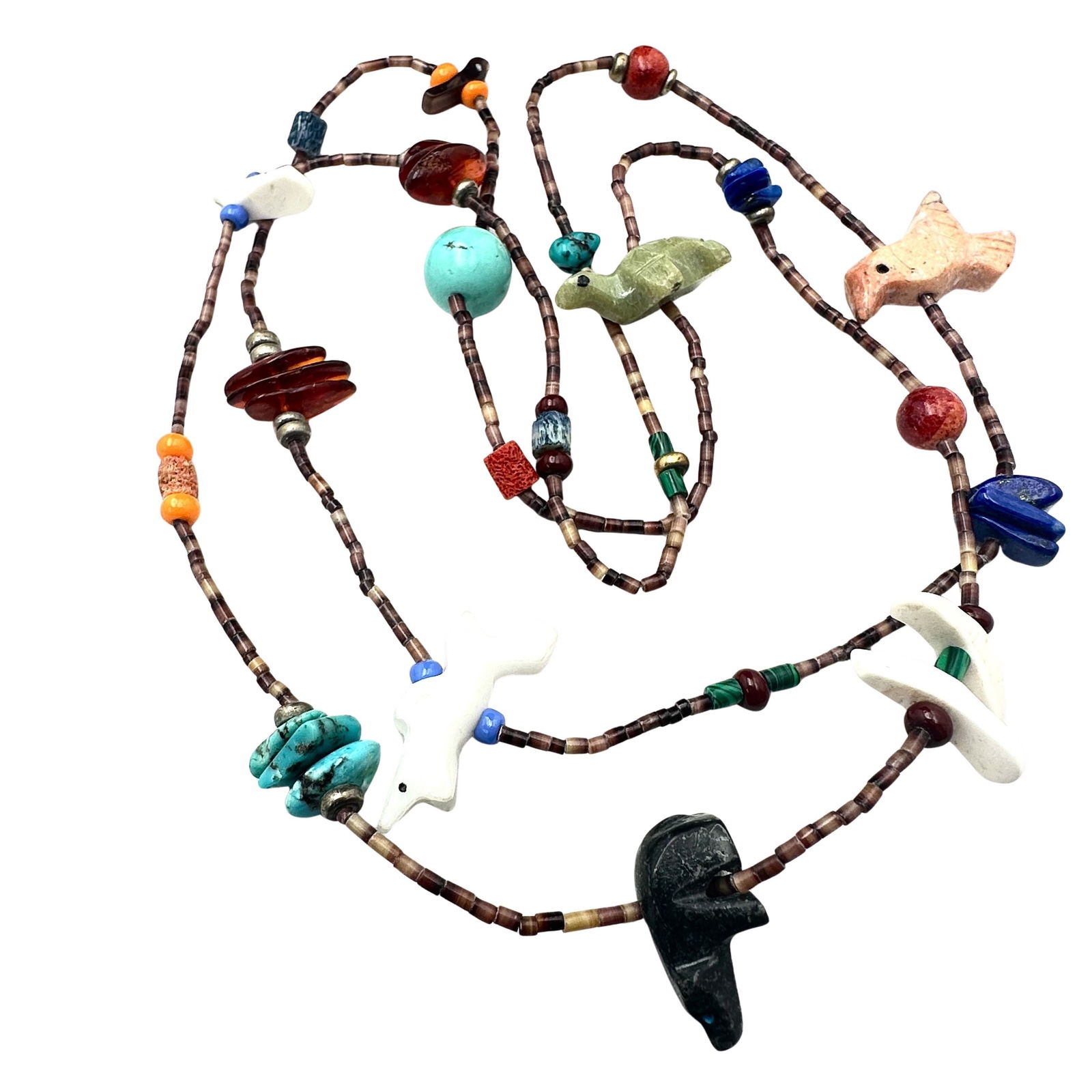 American Southwest Gemstone Fetish Bead Heishi Shell Necklace 28 Inch Length (1 of 2)
