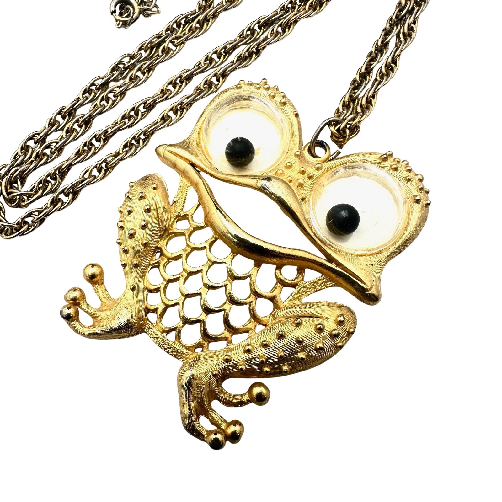 Vintage JJ Googly Eye Gold tone Large Frog Pendant Necklace 24 Inch Chain: Vintage JJ Googly Eye Gold tone Large Frog Pendant Necklace 24 Inch Chain