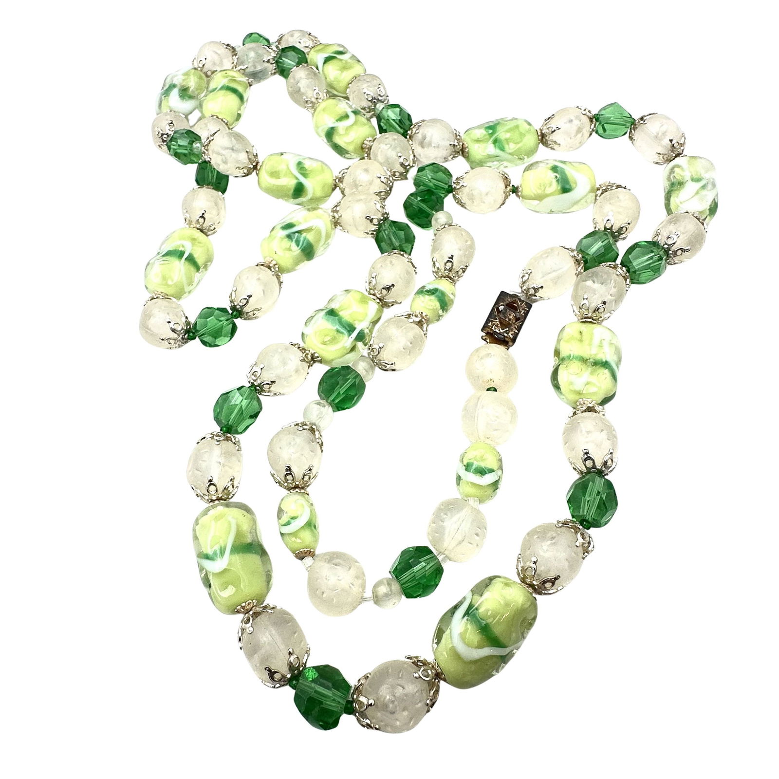 Vintage Green Murano Glass Bead 36 Inch Necklace (1 of 2)