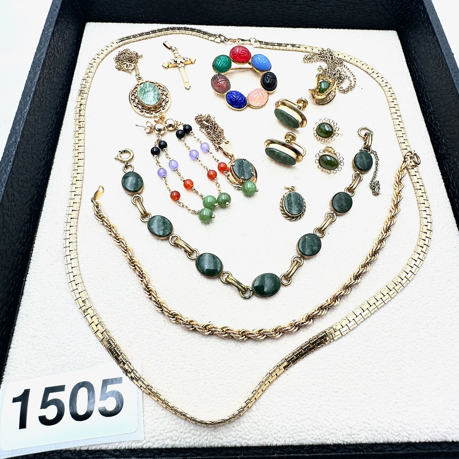 Vintage Gold Filled Jewelry Group Multi Gemstone Jade Necklaces Bracelets Earrings: Vintage Gold Filled Jewelry Group Multi Gemstone Jade Necklaces Bracelets Earrings