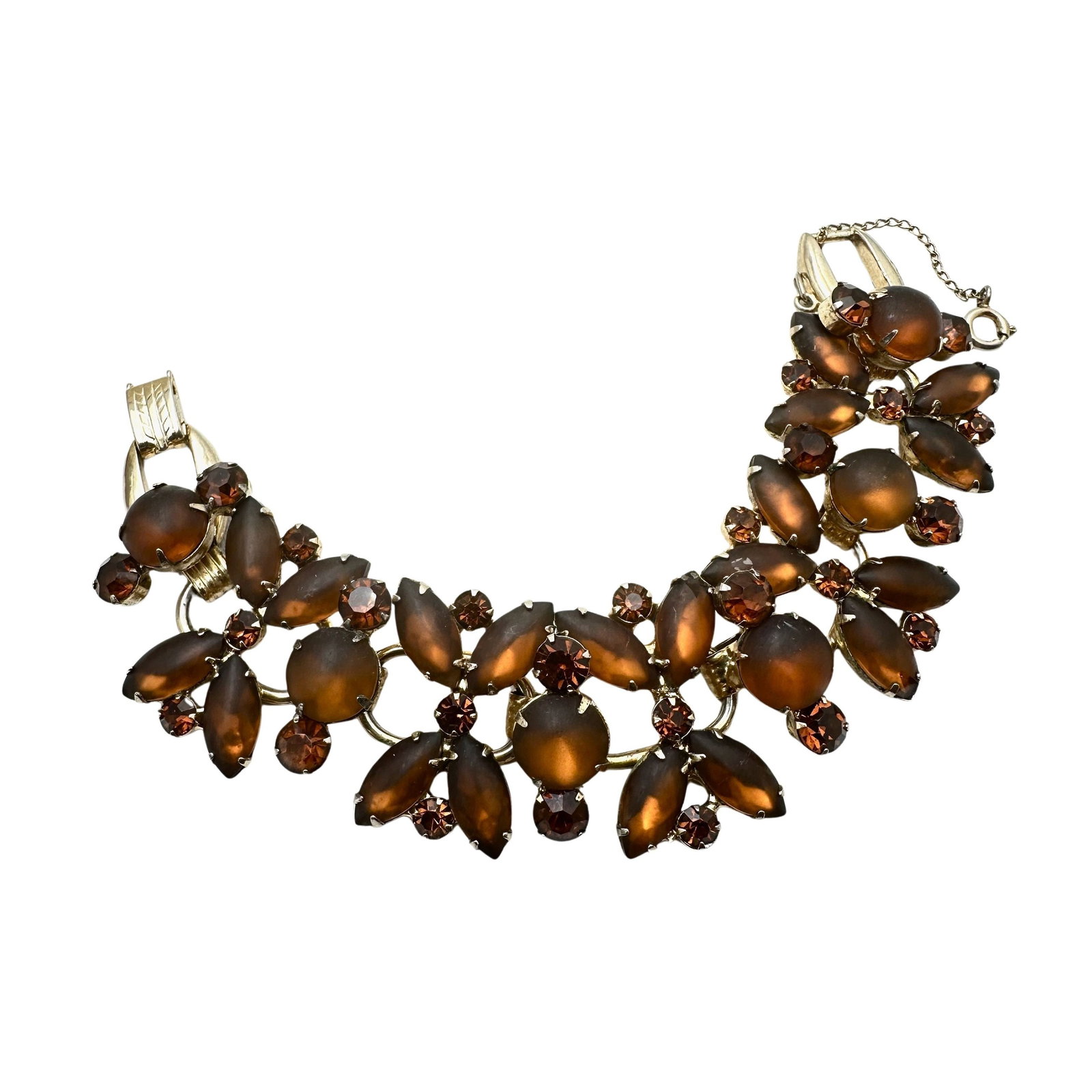 Vintage Juliana Amber Brown Glass Rhinestone Gold Tone Five Link Bracelet 7.25 Inch: Vintage Juliana Amber Brown Glass Rhinestone Gold Tone Five Link Bracelet 7.25 Inch