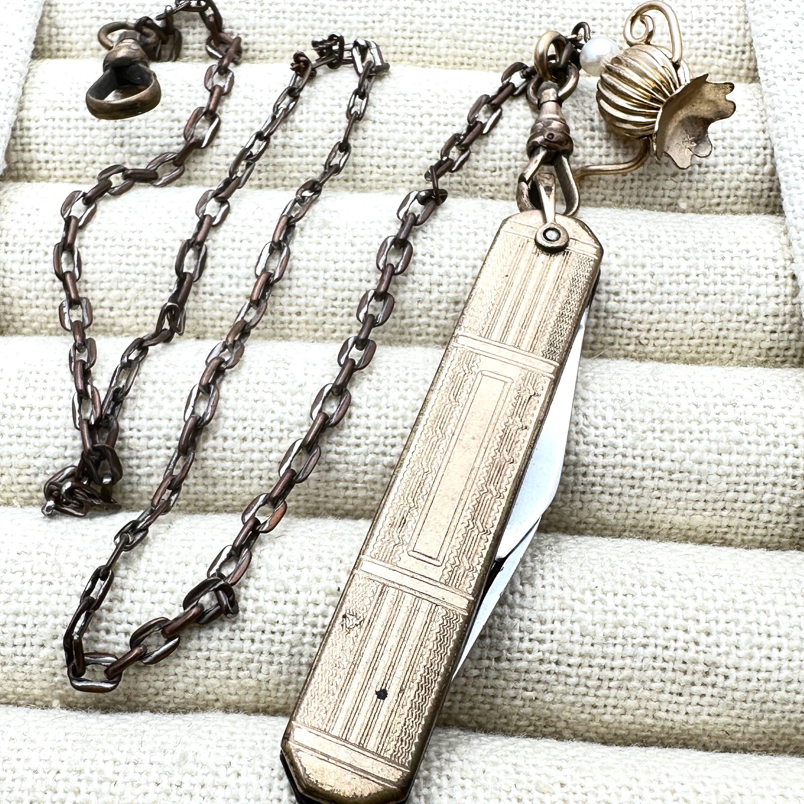 Antique Gold Filled Pocket Watch Chain with Fob and Pocket Knife (1 of 2)