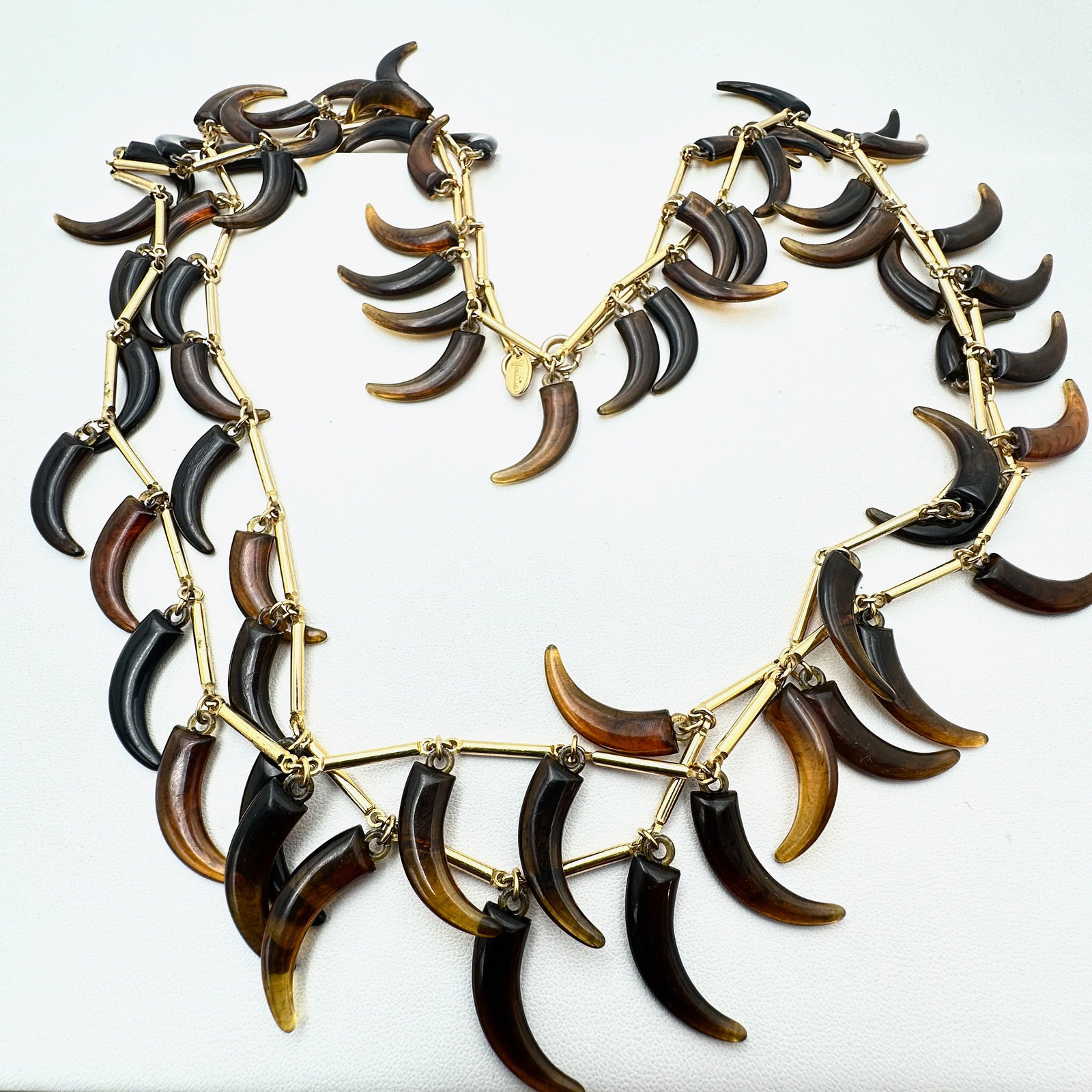 Vintage Vendome Faux Tortoise Gold Tone Statement Necklace 48 Inch: Vintage Vendome Faux Tortoise Gold Tone Statement Necklace 48 Inch