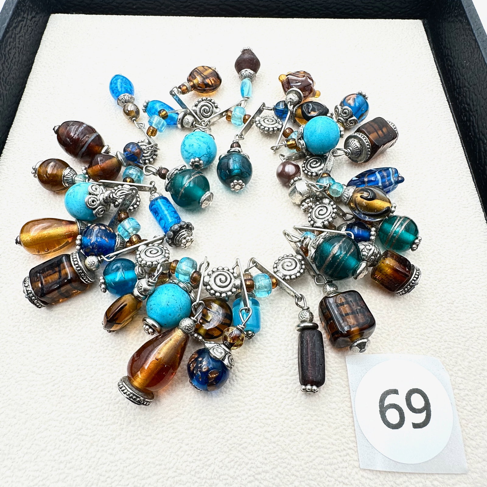 Artisan All Art Glass Beads Silver Tone Bracelet 8 Inch (1 of 2)