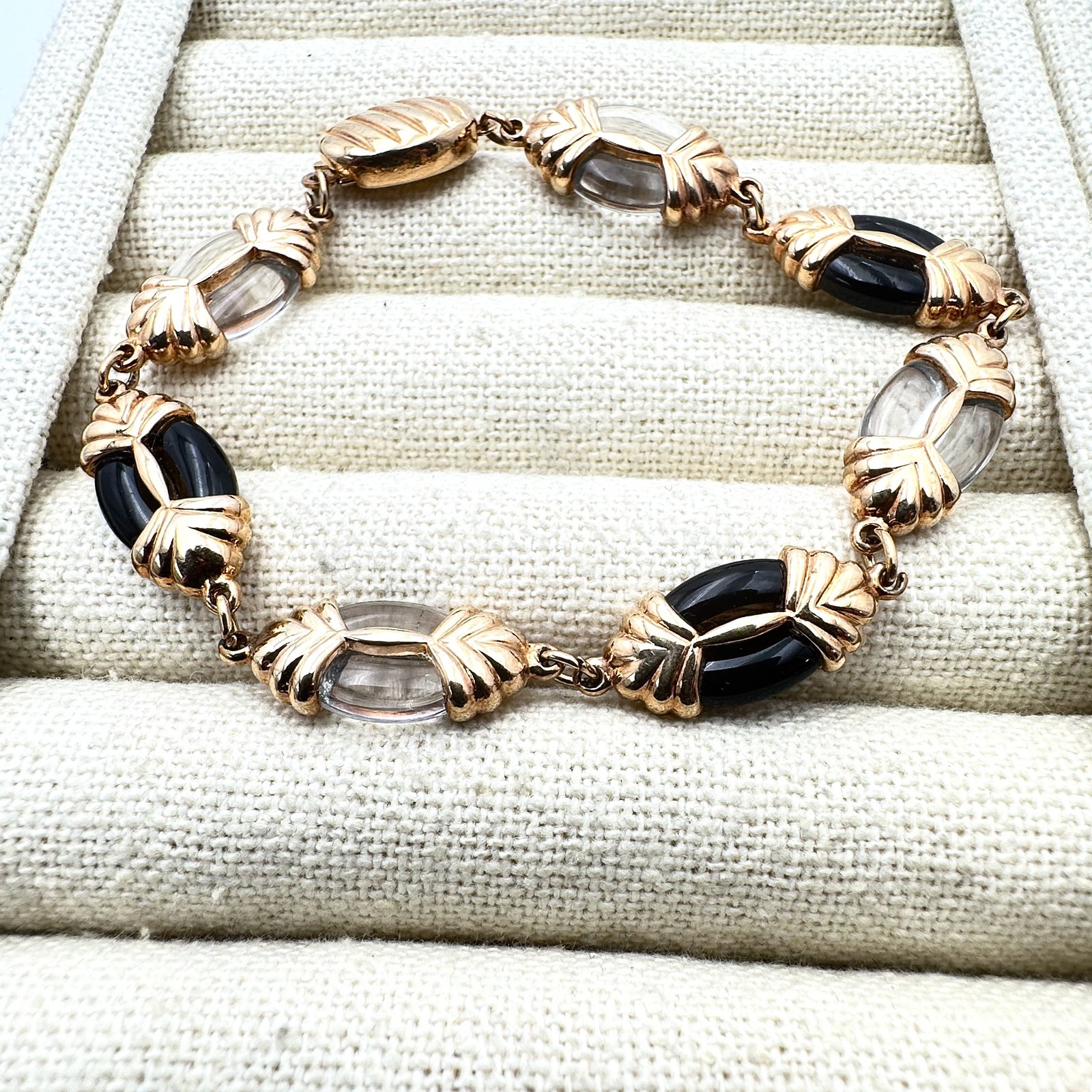 Vintage Swarovski Swan Hallmark Bracelet Black and Clear Crystal Gold Plated 8 Inch (1 of 2)