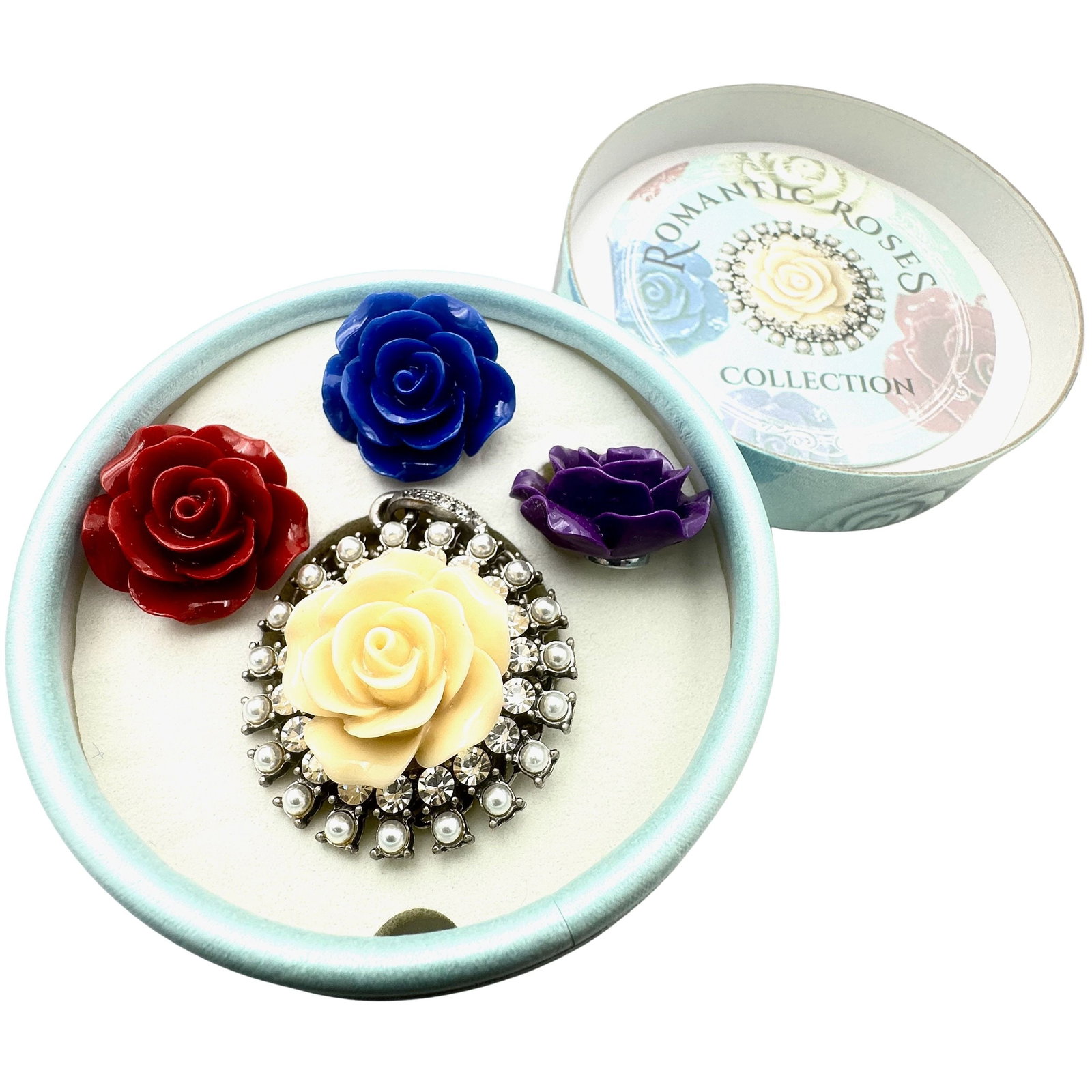 Vintage Sweet Romance Interchangeable Rose Silver Tone Pendant Necklace in Box (1 of 2)