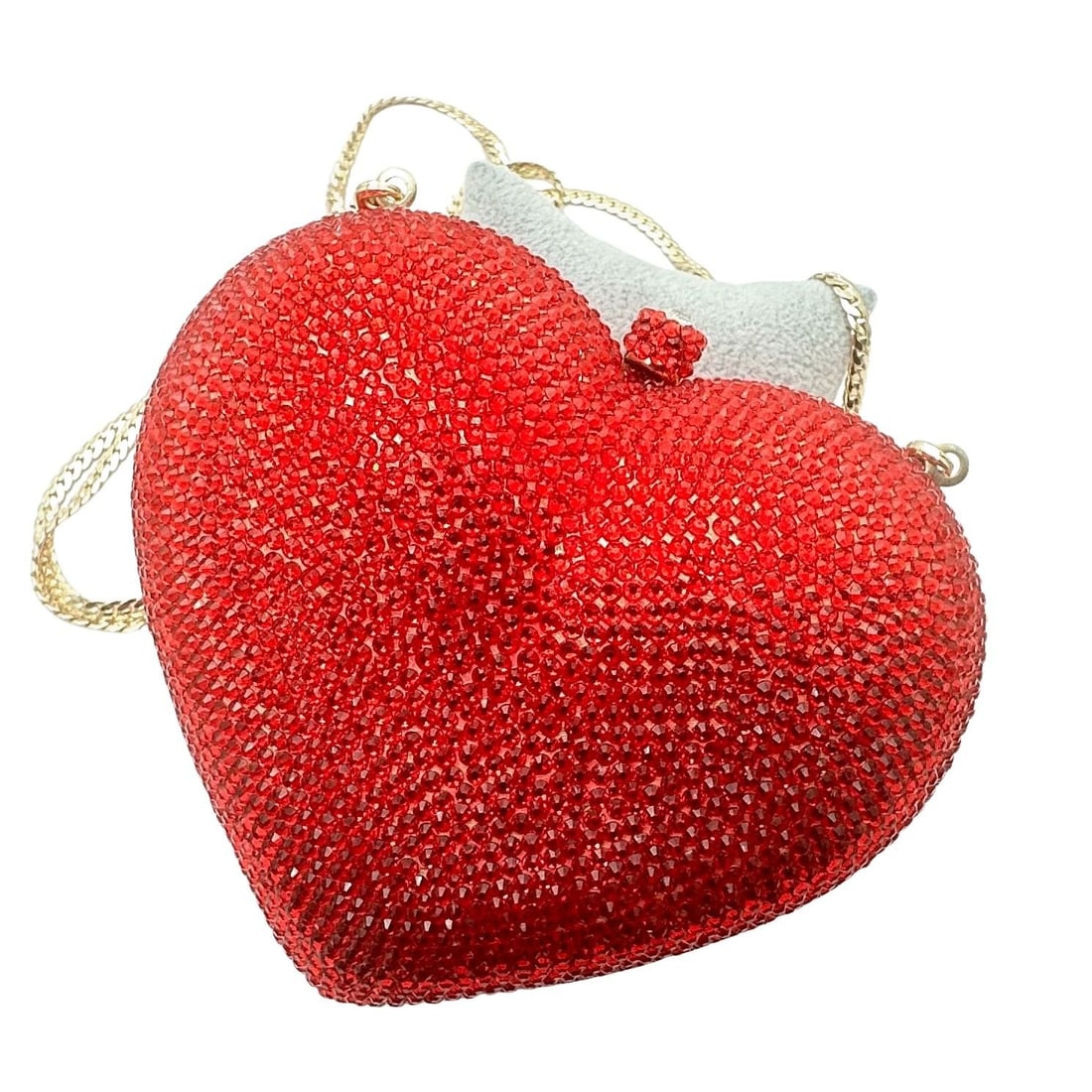 Vintage Dolli Brand Red Crystal Embellished Puffy Heart Gold Tone Evening Bag Heart 6 Inch Across (1 of 3)