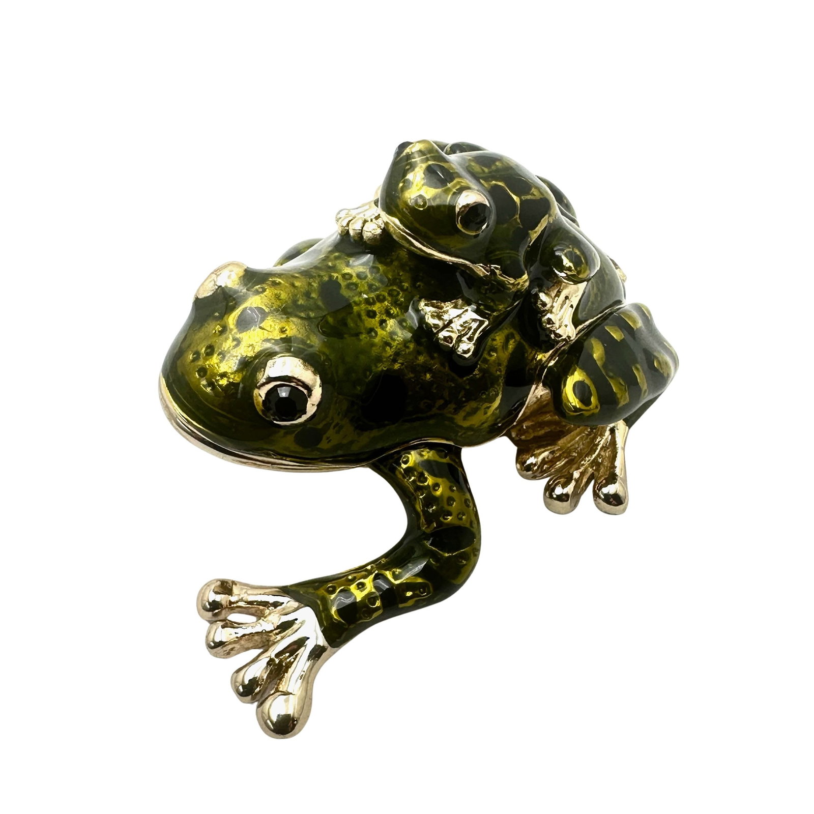 Green Enamel Frogs Trinket Box Gold Tone 2.5 Inch by 2 Inch (1 of 2)