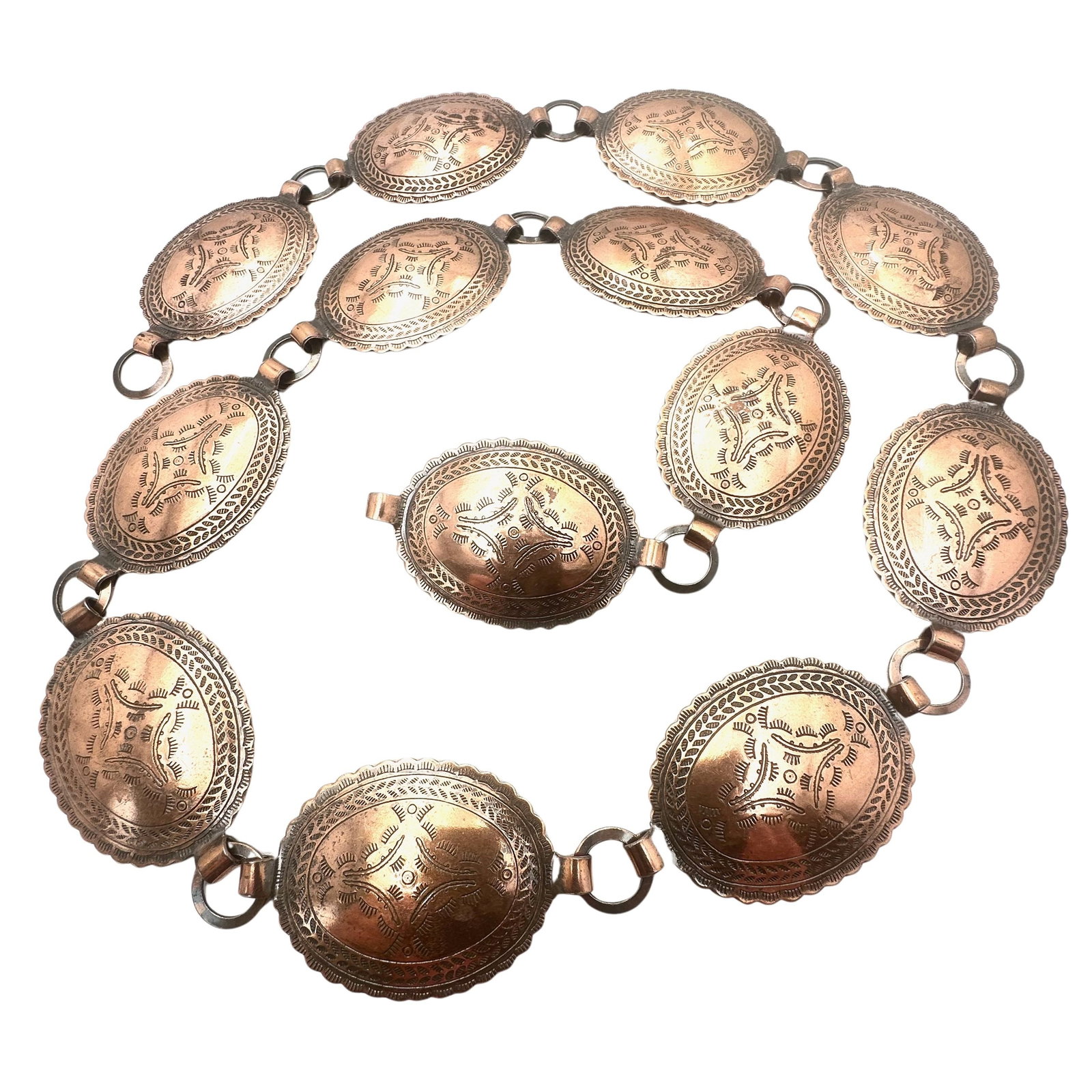 Vintage American Southwest Sanford Solid Copper Concho Belt 34 Inch Length (1 of 2)