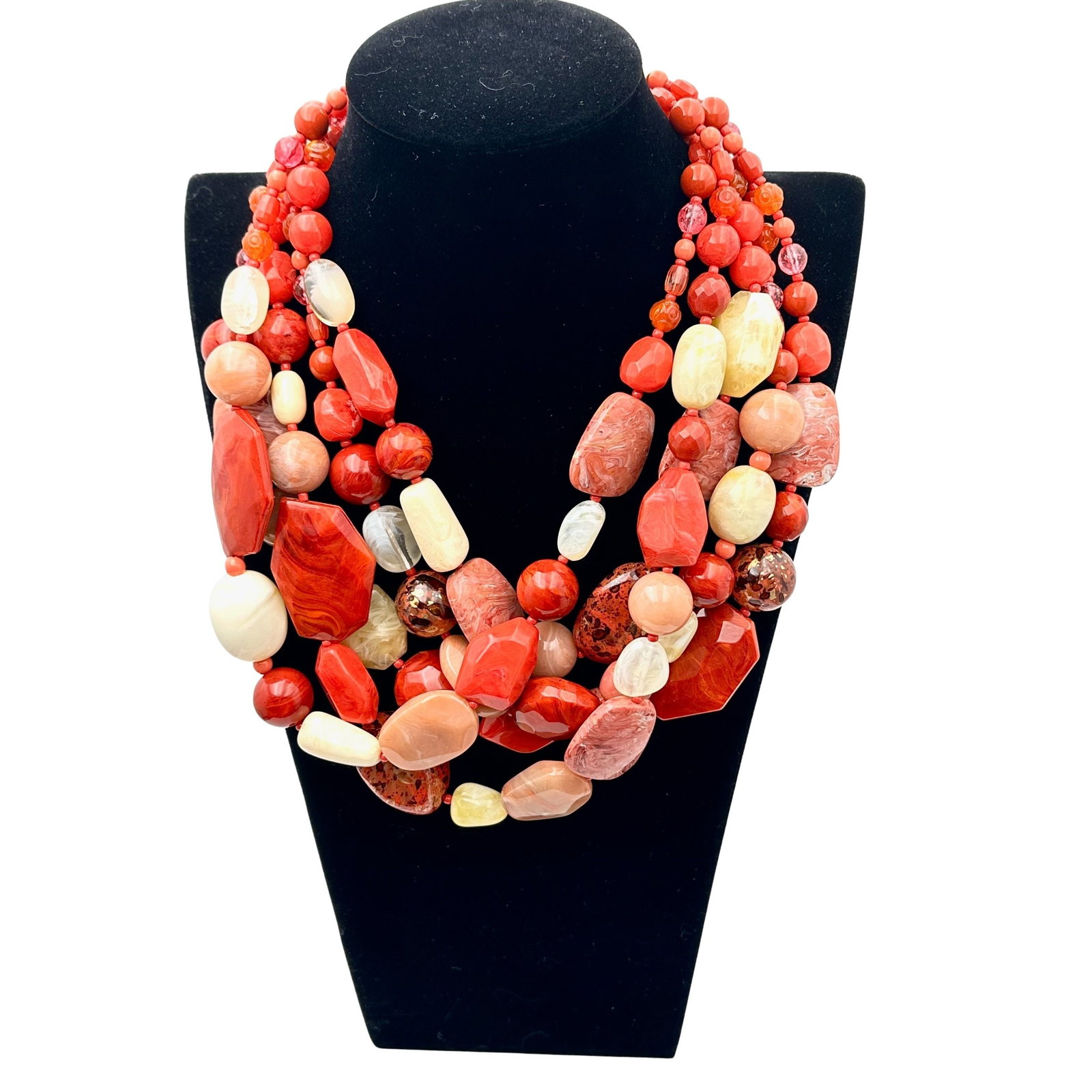 Vintage Joan Rivers Coral Pink Red and Off White Statement Necklace Original Pouche Included: Vintage Joan Rivers Coral Pink Red and Off White Statement Necklace Original Pouche Included