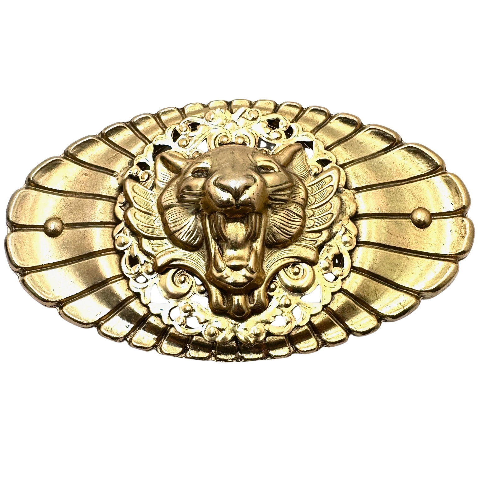 Vintage Gold Tone Lion Belt Buckle 6 Inches Across Excellent Condition (1 of 2)
