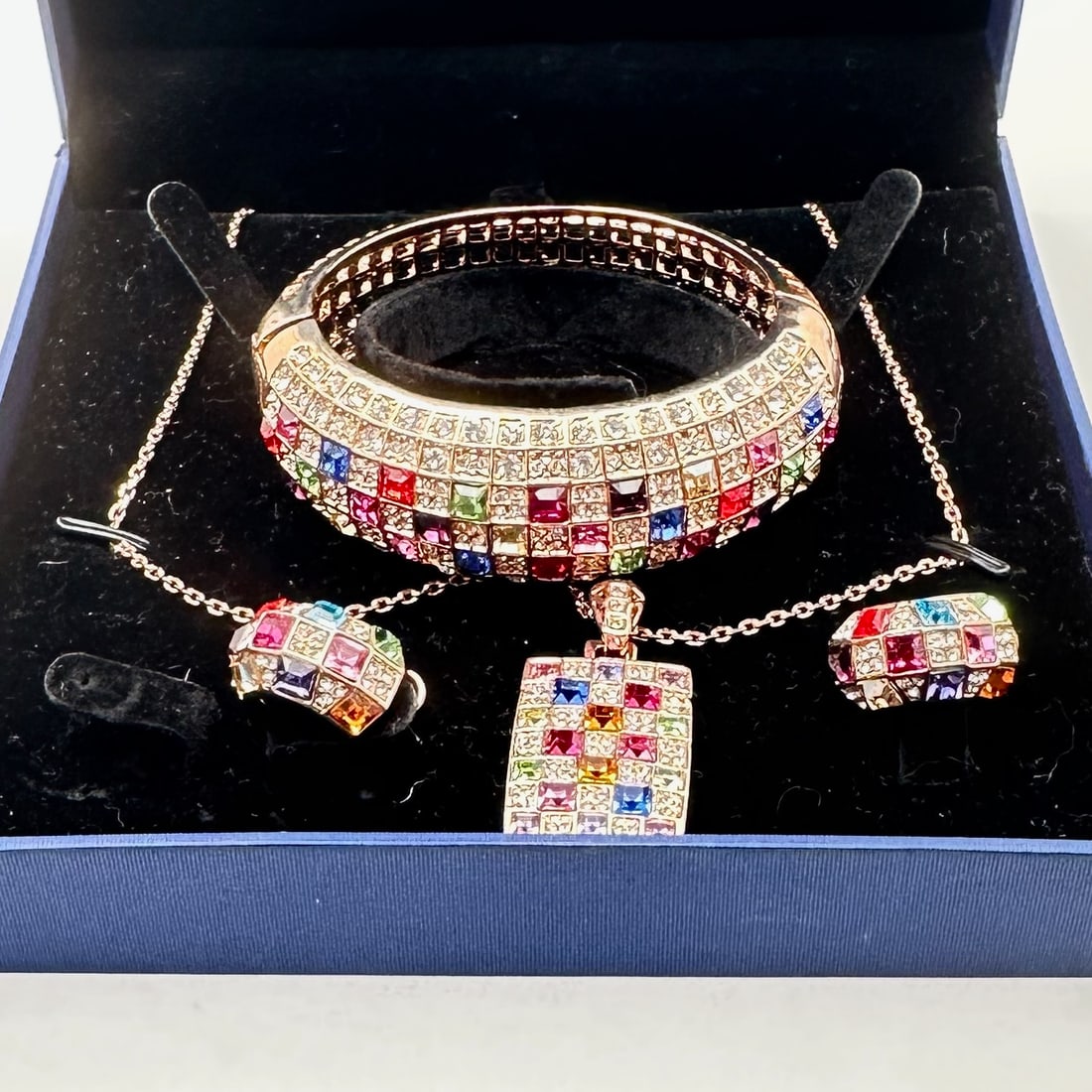 Monday Noon Brand Crystal Set Bangle Bracelet Pendant Necklace and Pierced Earrings Box Included (1 of 2)