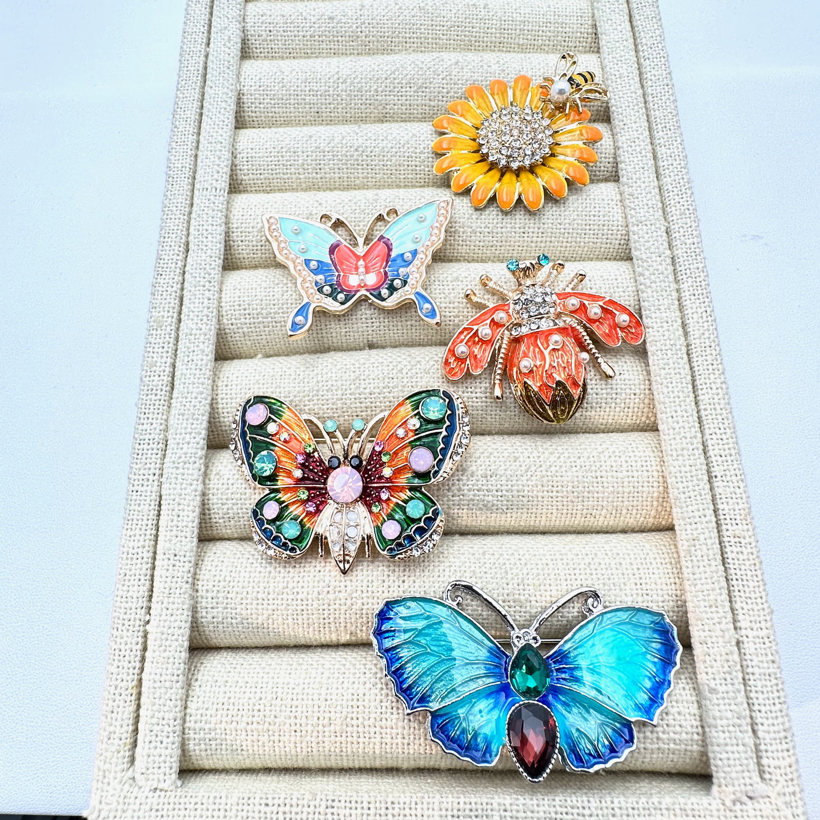 Lot of Butterfly and Bee Brooches Multicolor Enamel and Rhinestones: Lot of Butterfly and Bee Brooches Multicolor Enamel and Rhinestones