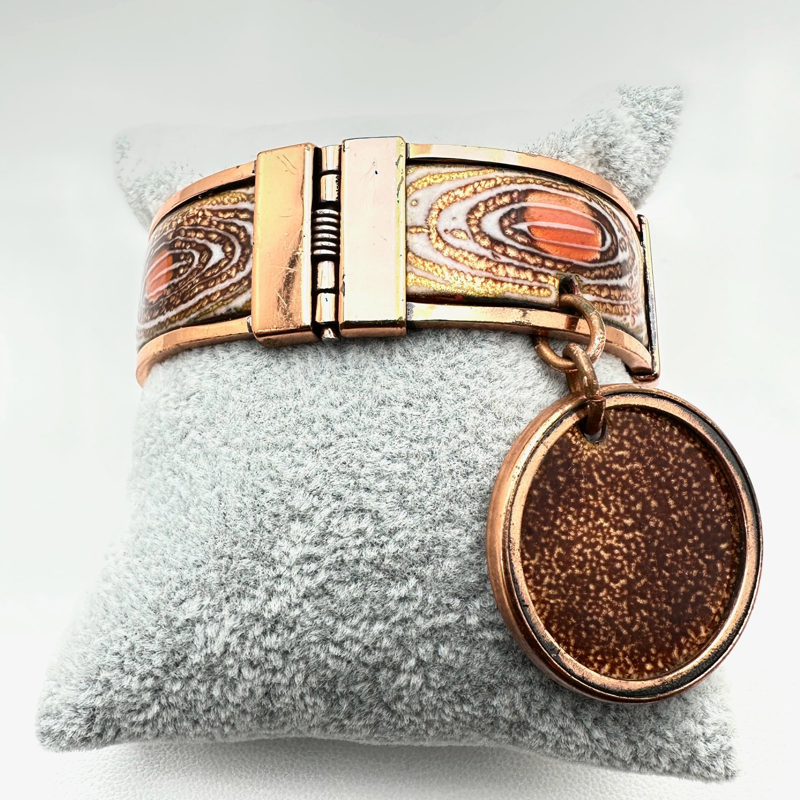 Vintage Matisse Renoir Enamel Copper Bracelet with Charm 6.5 Inch: Vintage Matisse Renoir Enamel Copper Bracelet with Charm 6.5 Inch