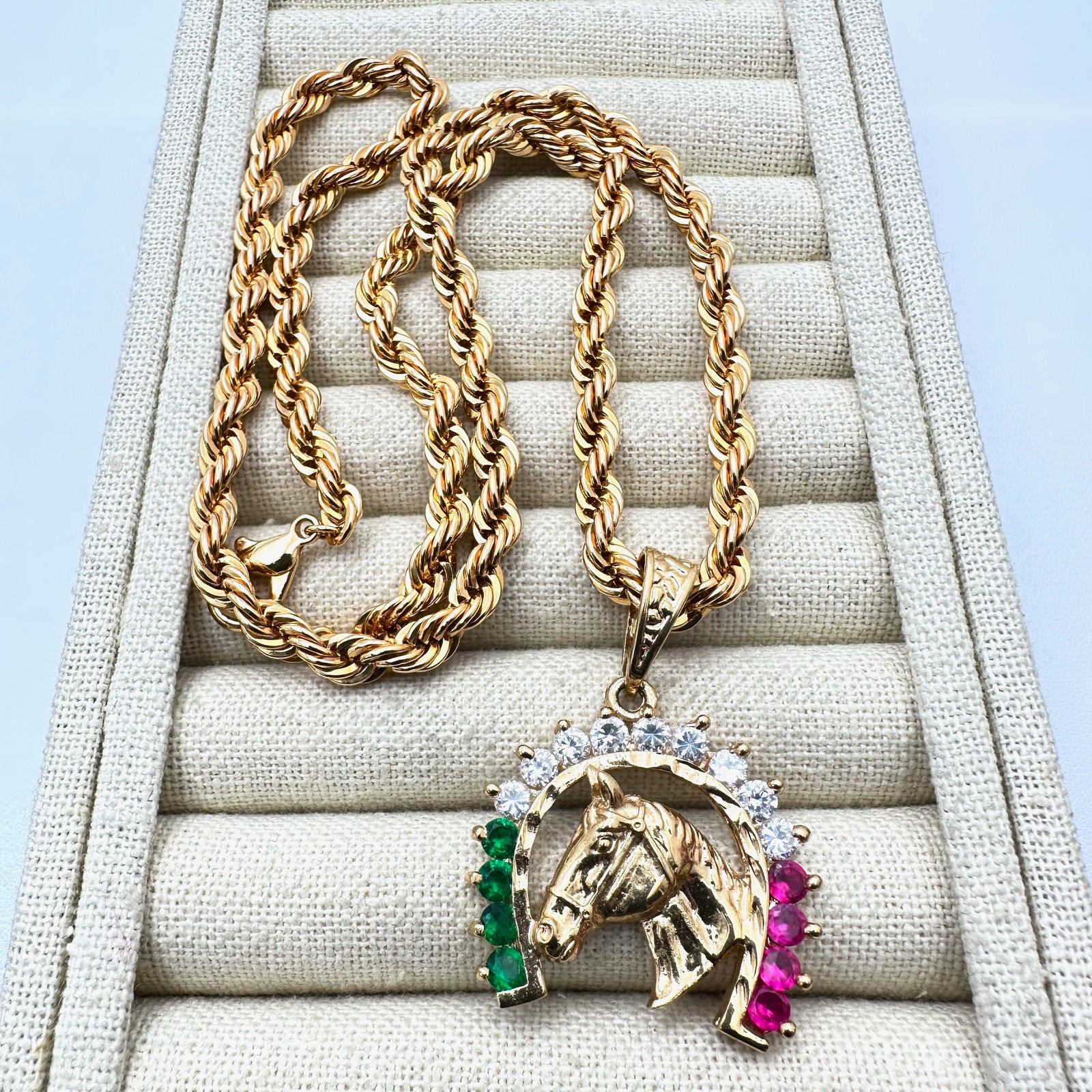 Multicolor Crystal Horse 2 Inch Pendant Necklace 24 Inch Chain Equestrian Design: Multicolor Crystal Horse 2 Inch Pendant Necklace 24 Inch Chain Equestrian Design