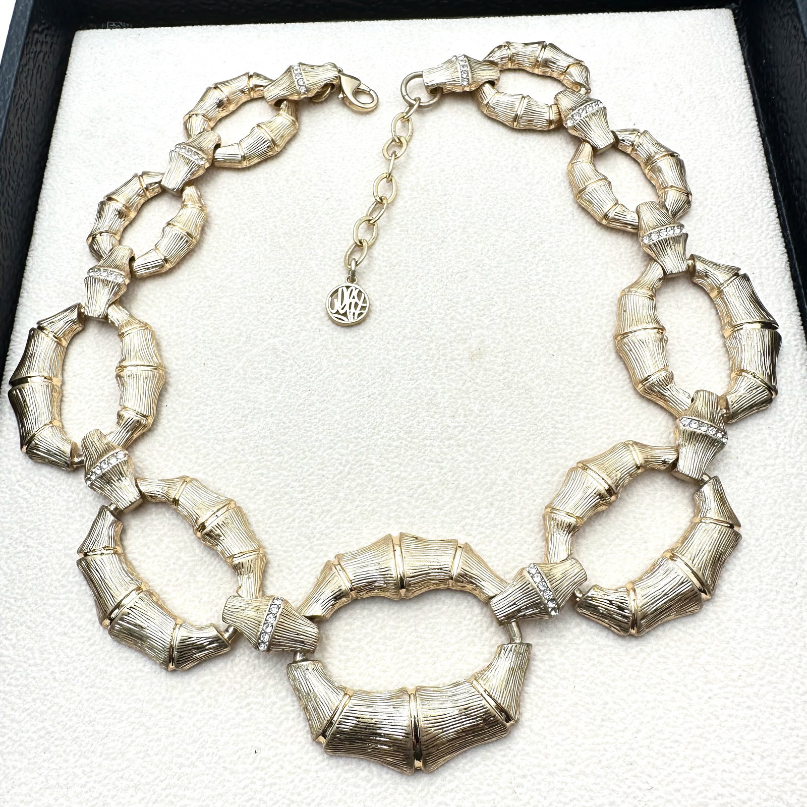 Designer Signed Clear Rhinestone Gold Tone Statement Necklace 16 Inch (1 of 2)