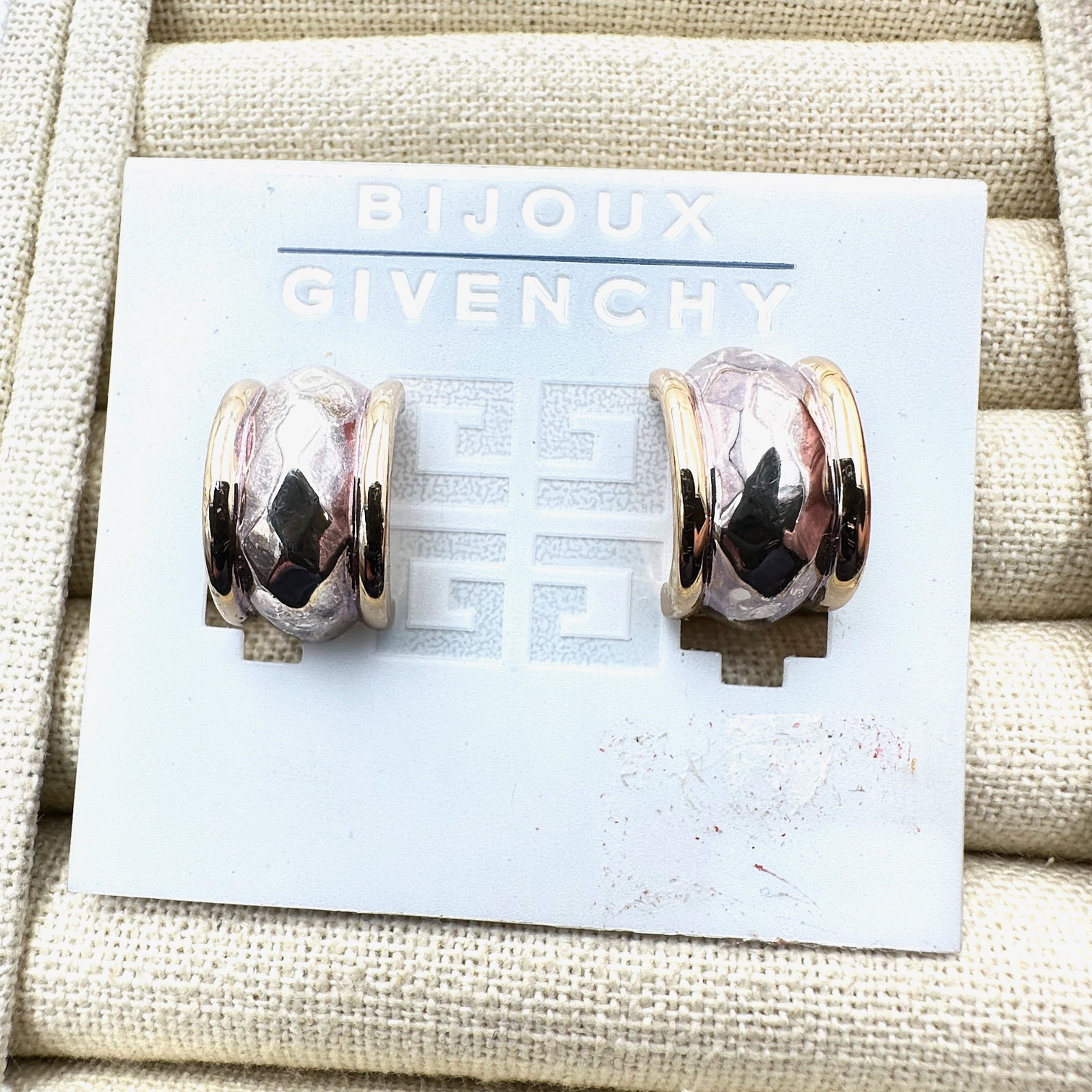 Vintage Givenchy Gold and Silver Tone Clip Earrings On Original Card (1 of 2)