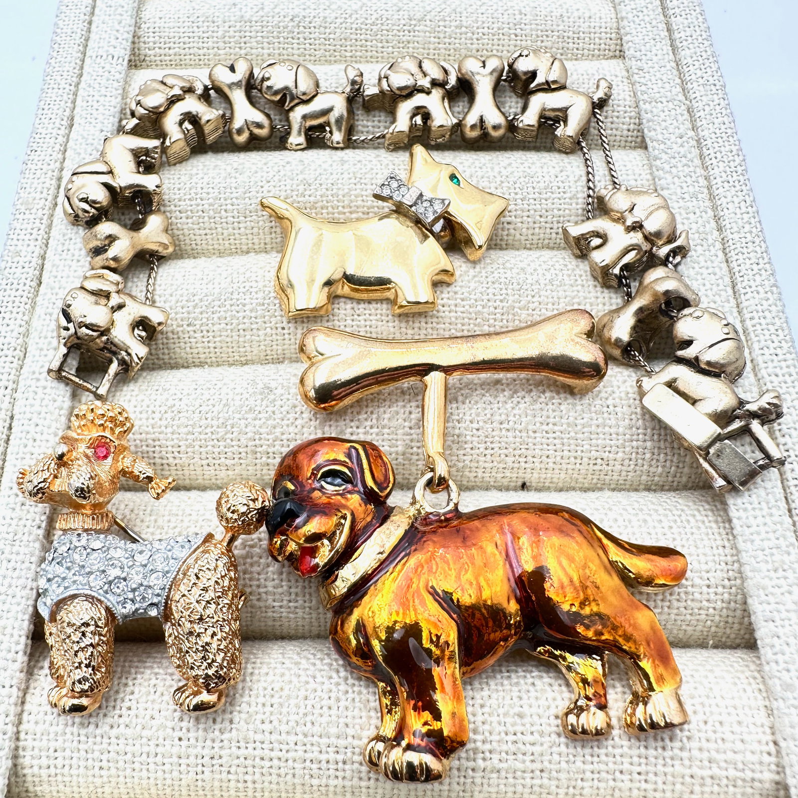 Vintage Jewelry Group Lot Dog Brooches Pins and Slide Bracelet (1 of 2)