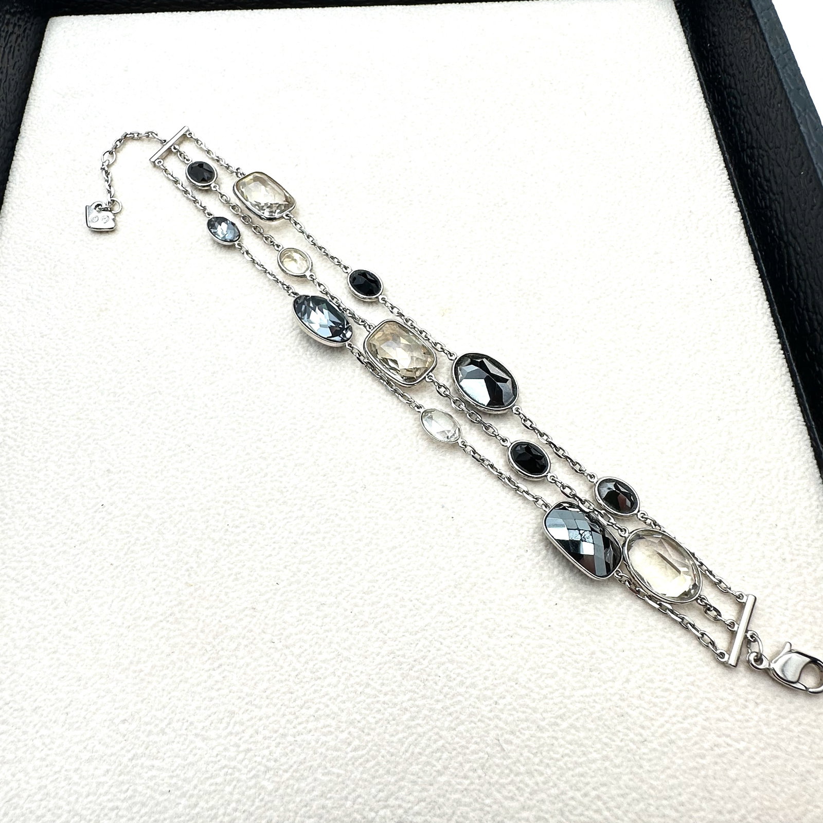 Swarovski Swan Hallmark Clear and Dark Grey Crystal Silver Plated Bracelet Fits Up to 7 Inch (1 of 2)