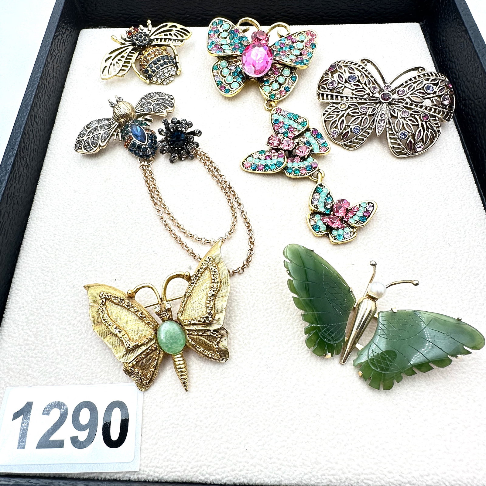 Jewelry Group Lot Butterfly and Bee Brooches Pins Multicolor Rhinestone Jade (1 of 2)