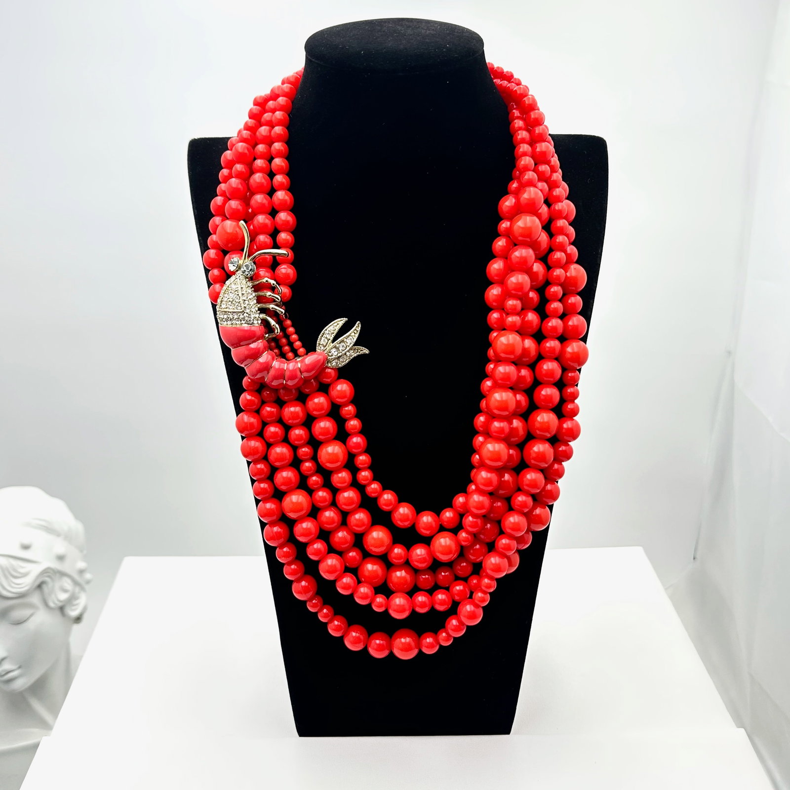 Large Red Lucite Bead Multi Strand Statement Necklace Gold tone Crystal Lobster Statement 22 to 24: Large Red Lucite Bead Multi Strand Statement Necklace Gold tone Crystal Lobster Statement 22 to 24 Inch Wearable Length