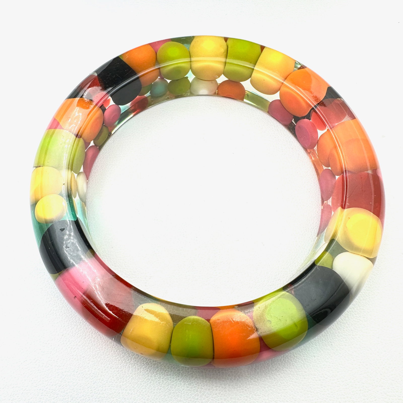 Vintage Rare 1960s Lucite Injected Bubble Multicolor Bangle Bracelet 8 Inch (1 of 2)