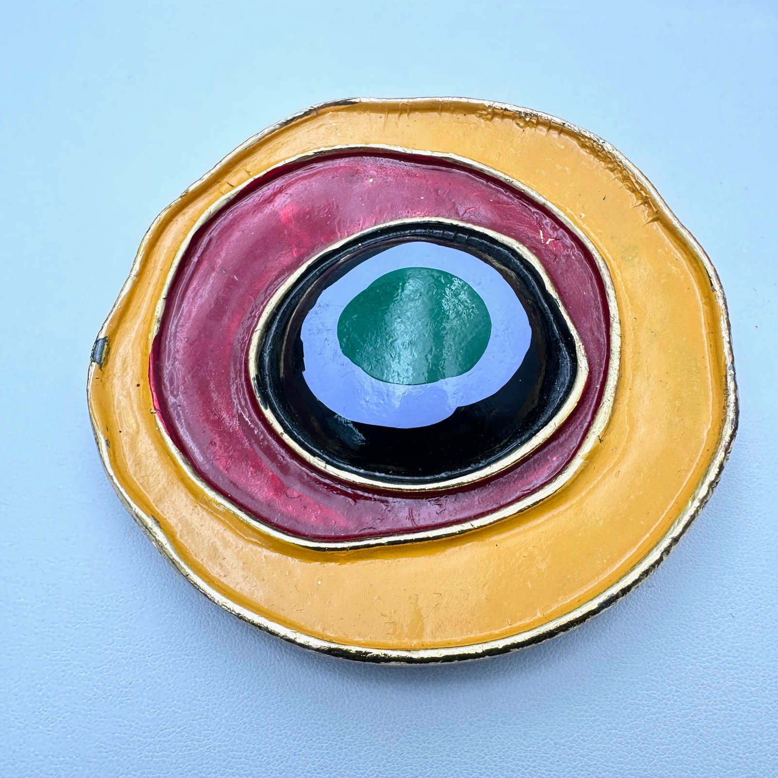 Vintage Huge Evil Eye Enamel Gold Tone Buckle for Belt or Sash 3.5 Inches across circle: Vintage Huge Evil Eye Enamel Gold Tone Buckle for Belt or Sash 3.5 Inches across circle