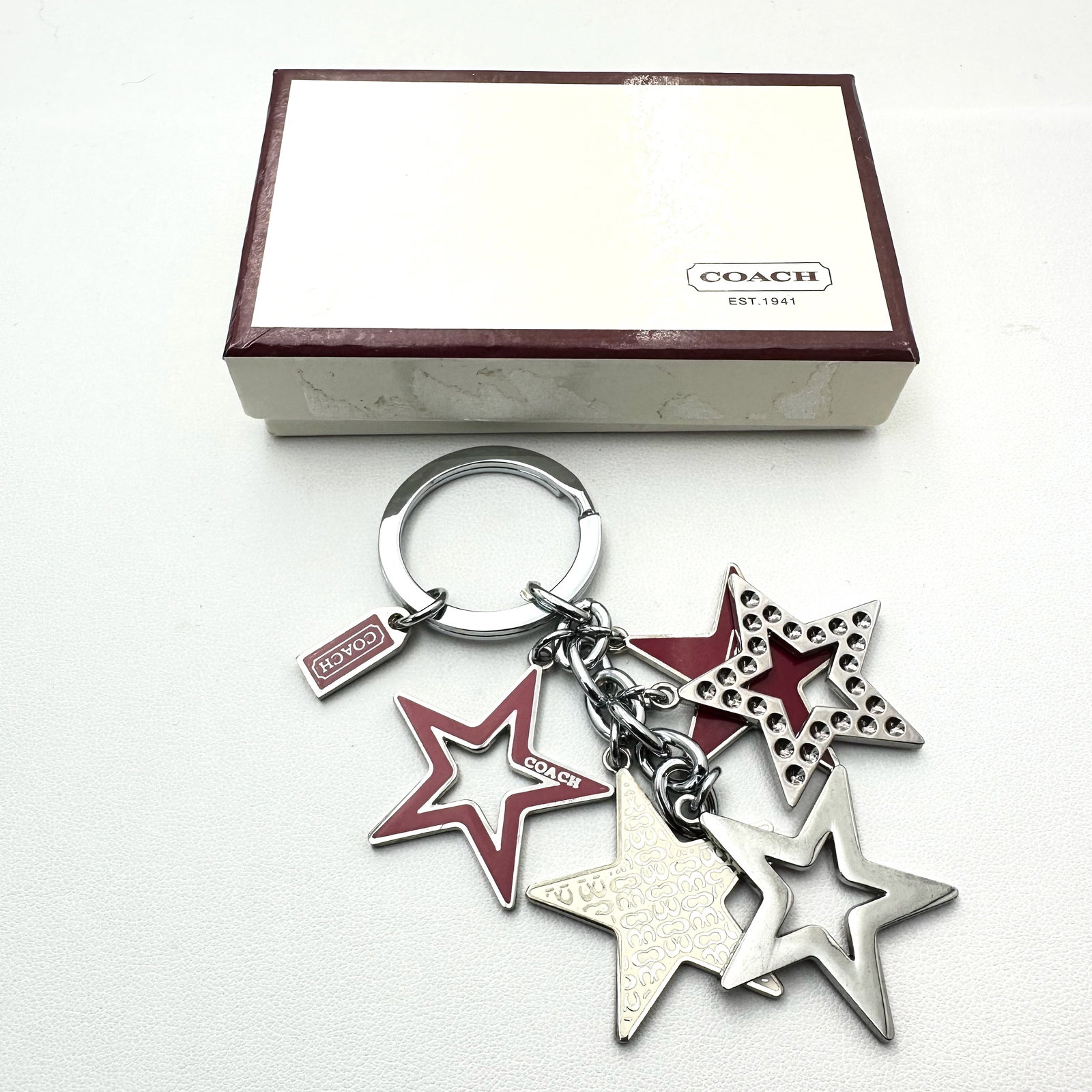 Coach Pink Enamel Stars Design Key Chain Fob in Original Box Included: Coach Pink Enamel Stars Design Key Chain Fob in Original Box Included