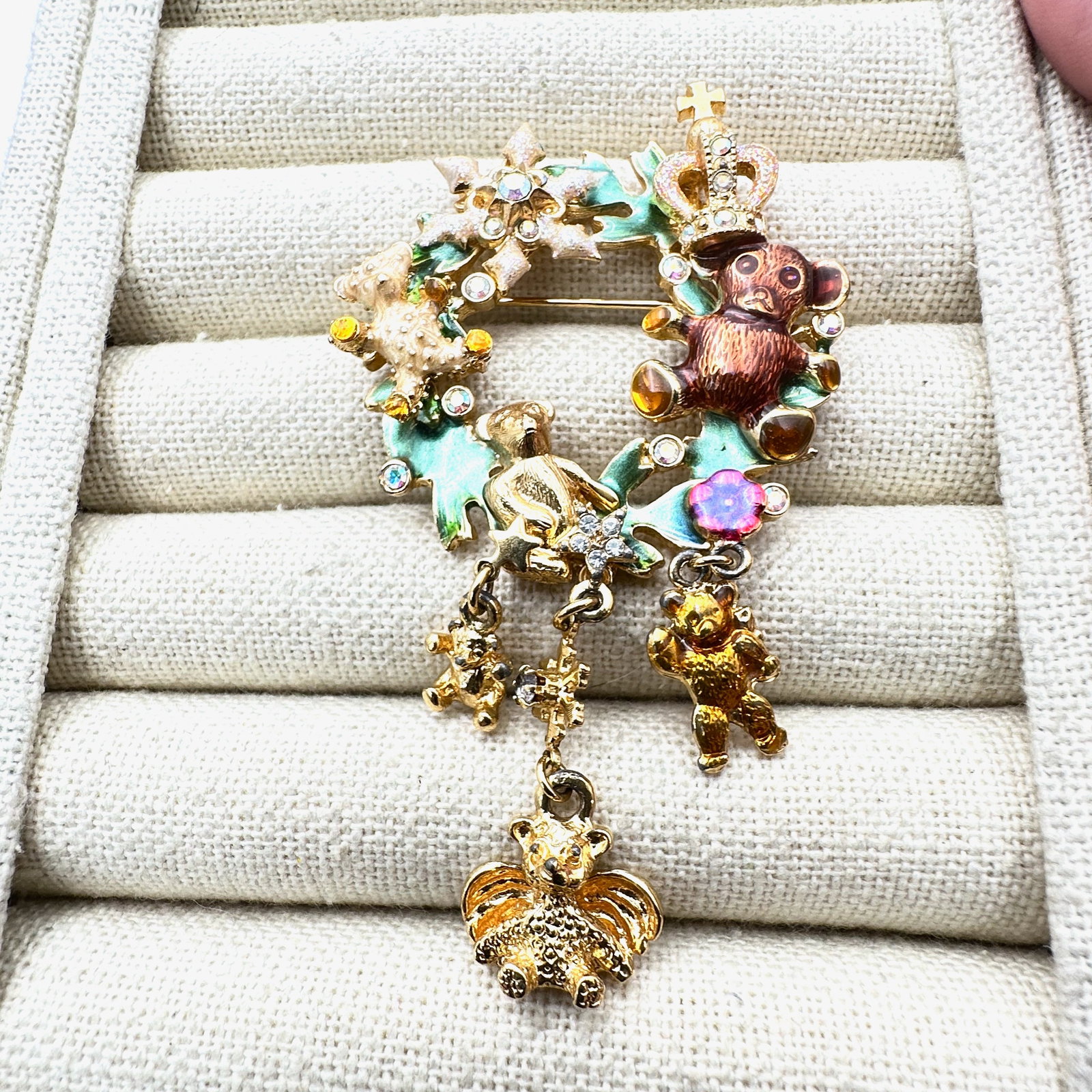 Vintage Kirks Folly Teddy Bead Angel Crystal Enamel Gold Tone Brooch Pin 3 Inch: Vintage Kirks Folly Teddy Bead Angel Crystal Enamel Gold Tone Brooch Pin 3 Inch