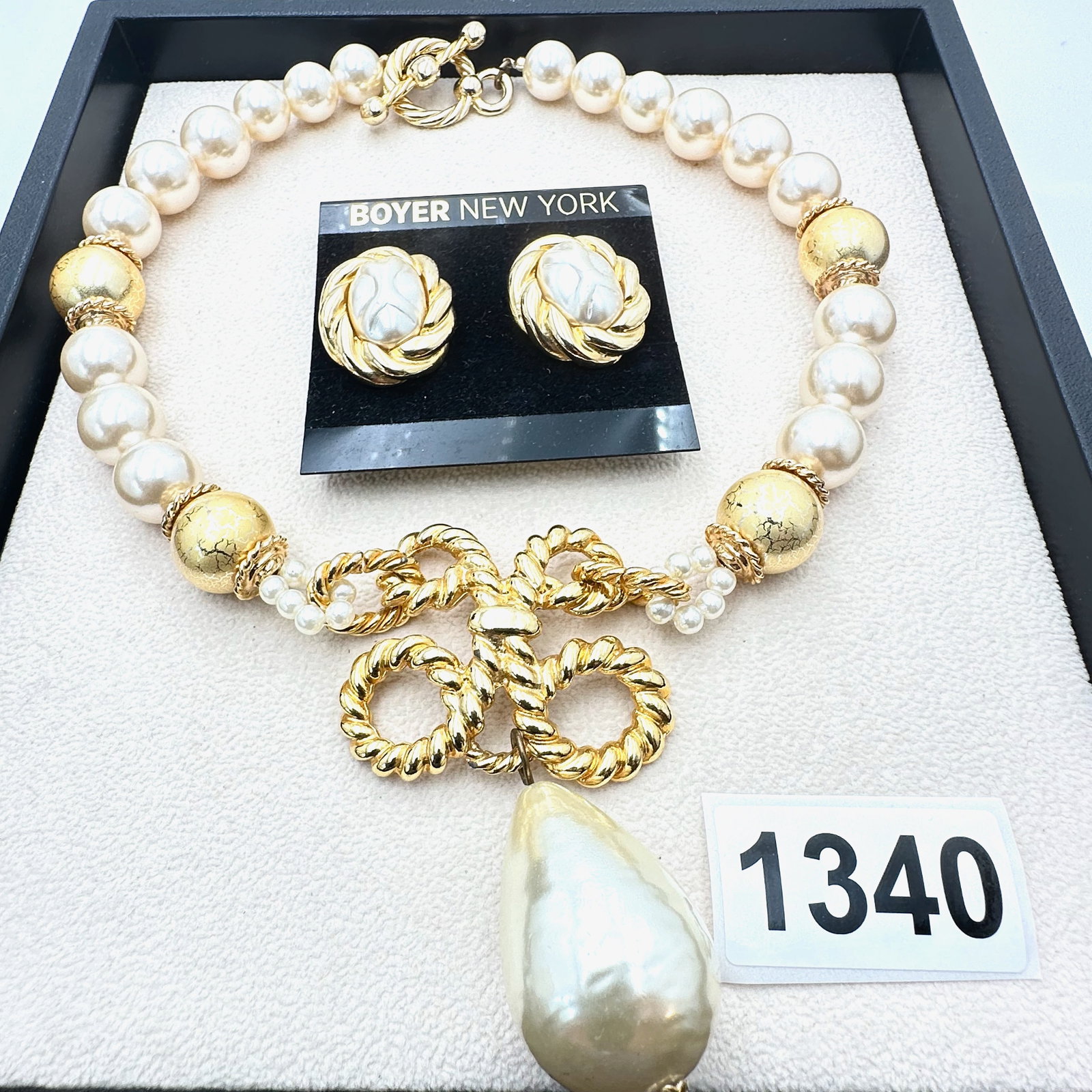 Vintage Jewelry Group Lot Boyer New York Earrings on Original Card Faux Pearl Statement Necklace: Vintage Jewelry Group Lot Boyer New York Earrings on Original Card Faux Pearl Statement Necklace