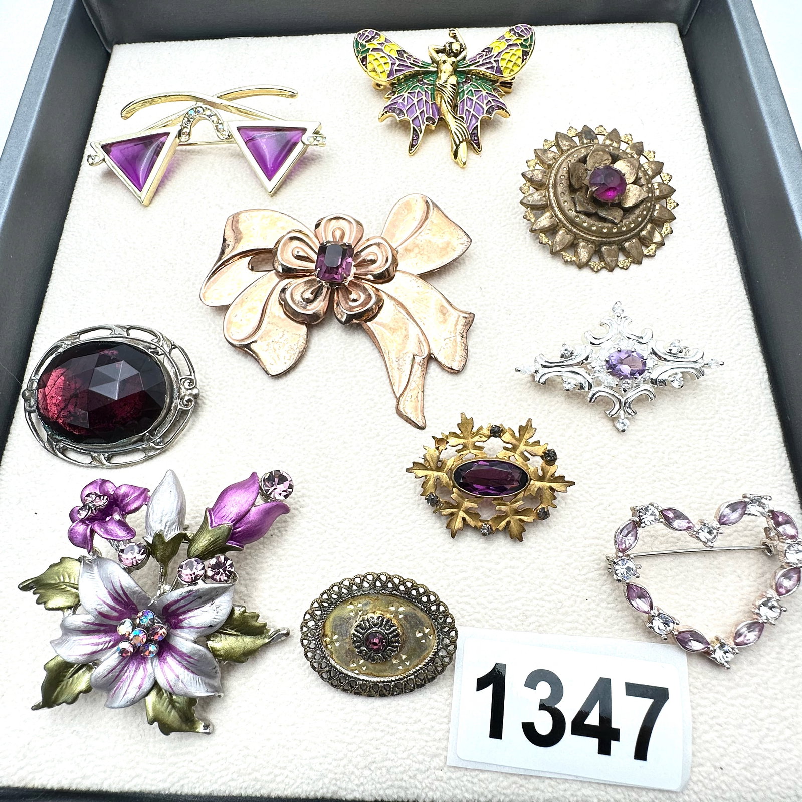 Vintage Jewelry Group Lot Purple Glass Rhinestone Brooches Pins Flowers Butterfly Bow and More: Vintage Jewelry Group Lot Purple Glass Rhinestone Brooches Pins Flowers Butterfly Bow and More